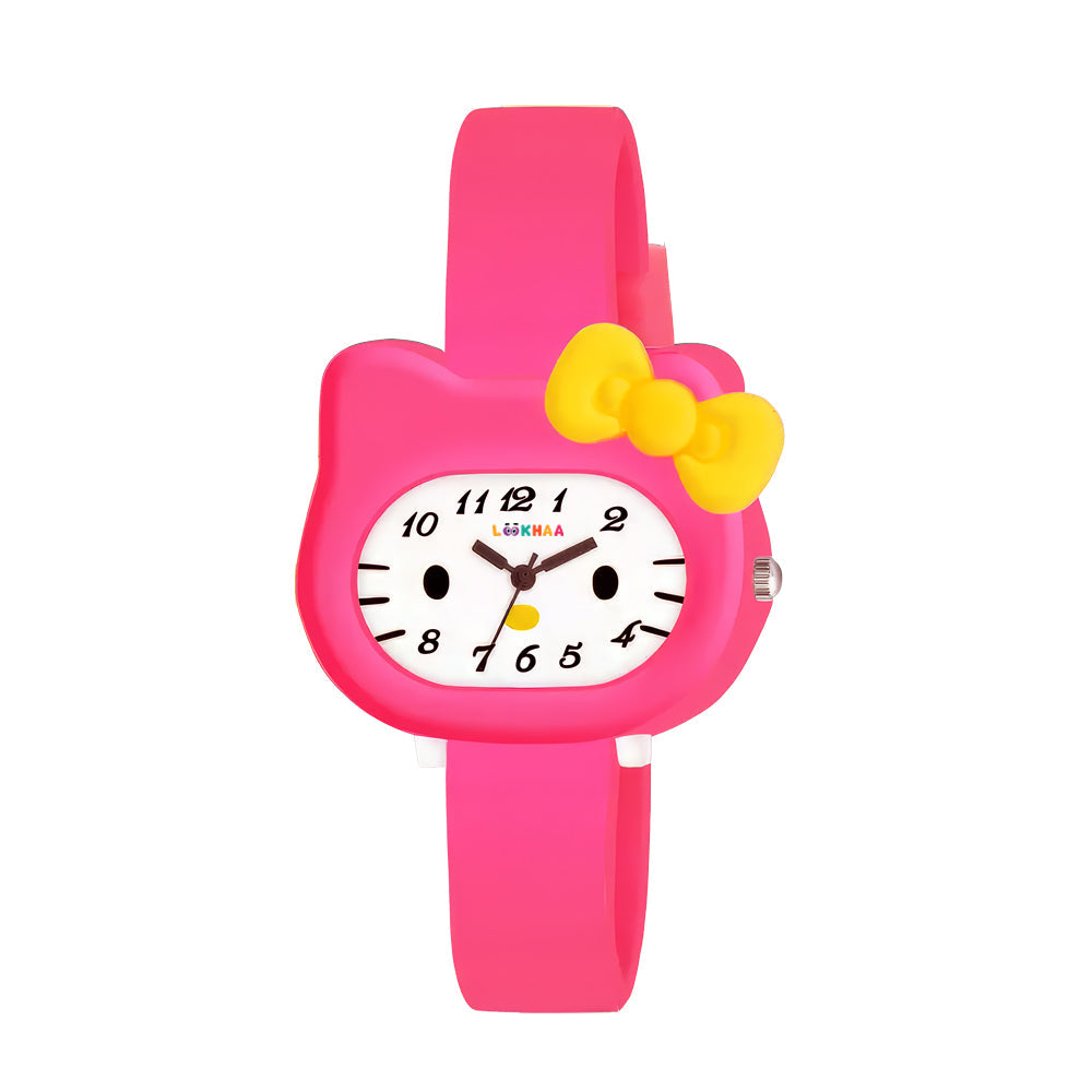 LOOKHAA Babykitty Pink Analog Watch for Girls Kids with Cute Bow lookhaa