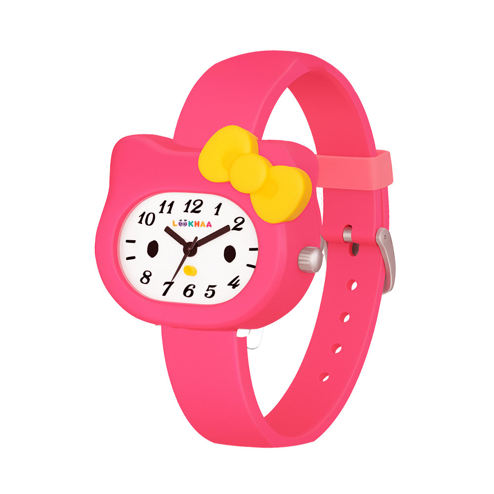 LOOKHAA Babykitty Pink Analog Watch for Girls Kids with Cute Bow lookhaa