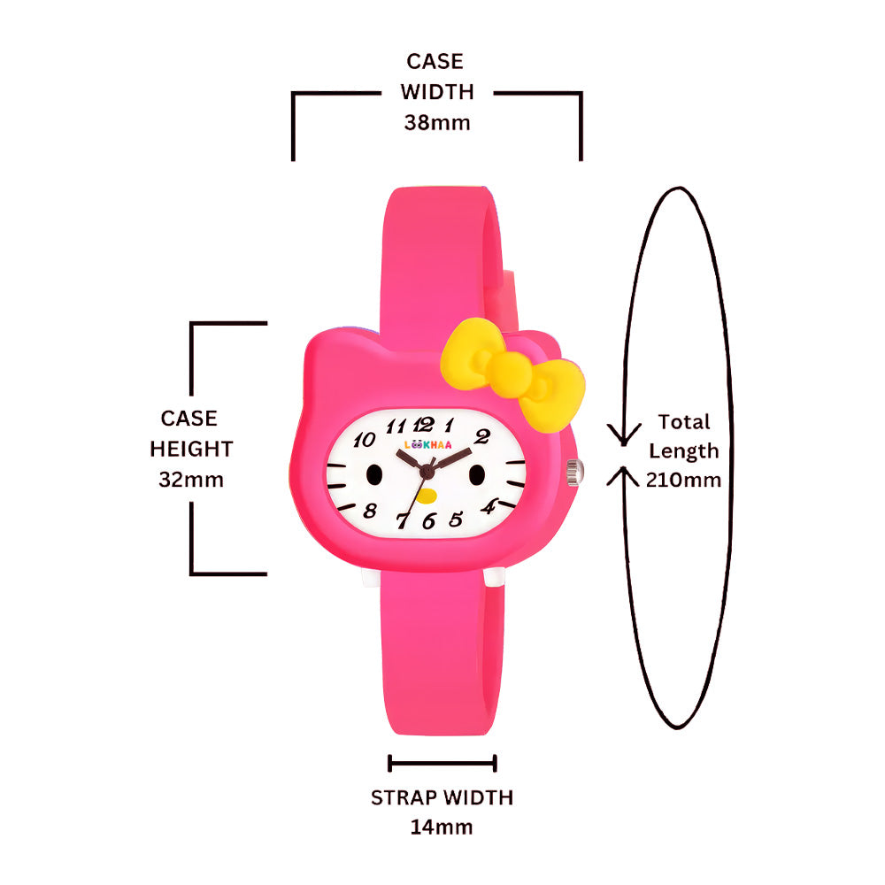 LOOKHAA Babykitty Pink Analog Watch for Girls Kids with Cute Bow lookhaa