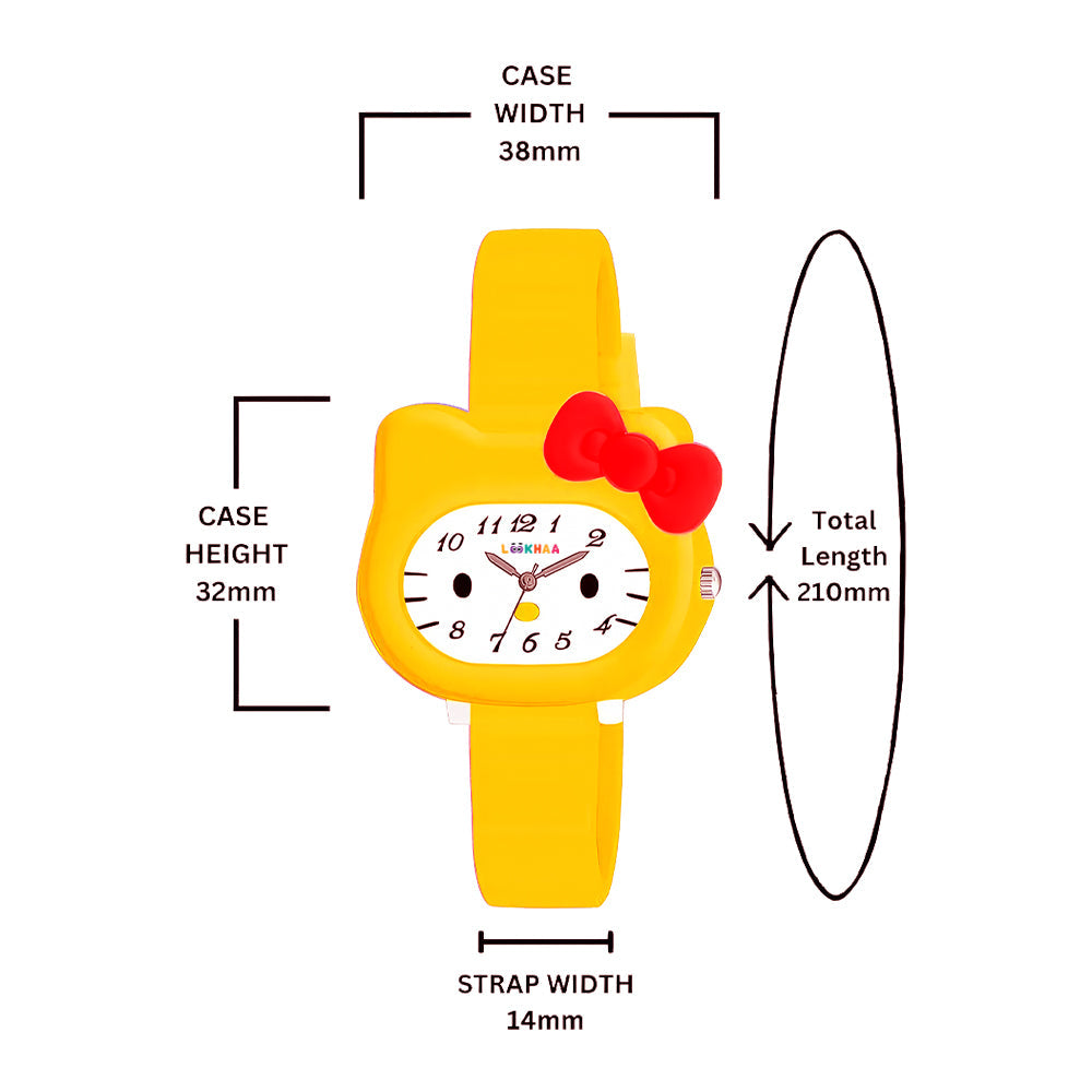 LOOKHAA Babykitty Yellow Analog Watch for Girls Kids with Cute Bow lookhaa