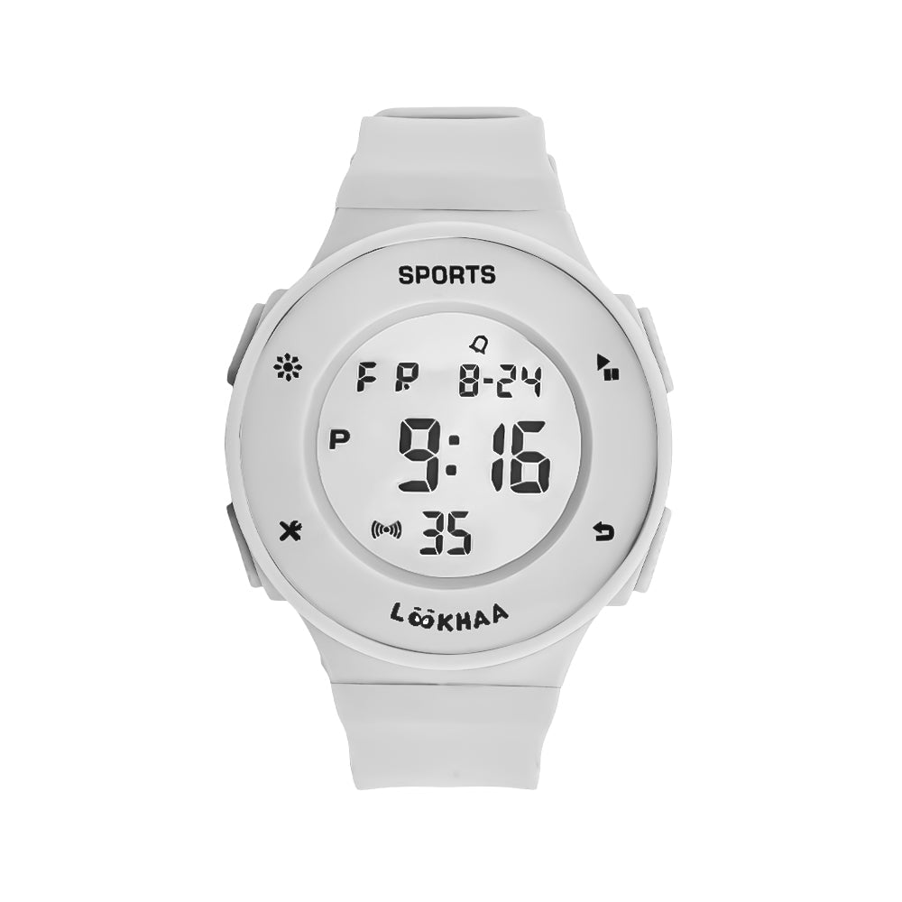 LOOKHAA Solid Digital Sports Watch - White lookhaa