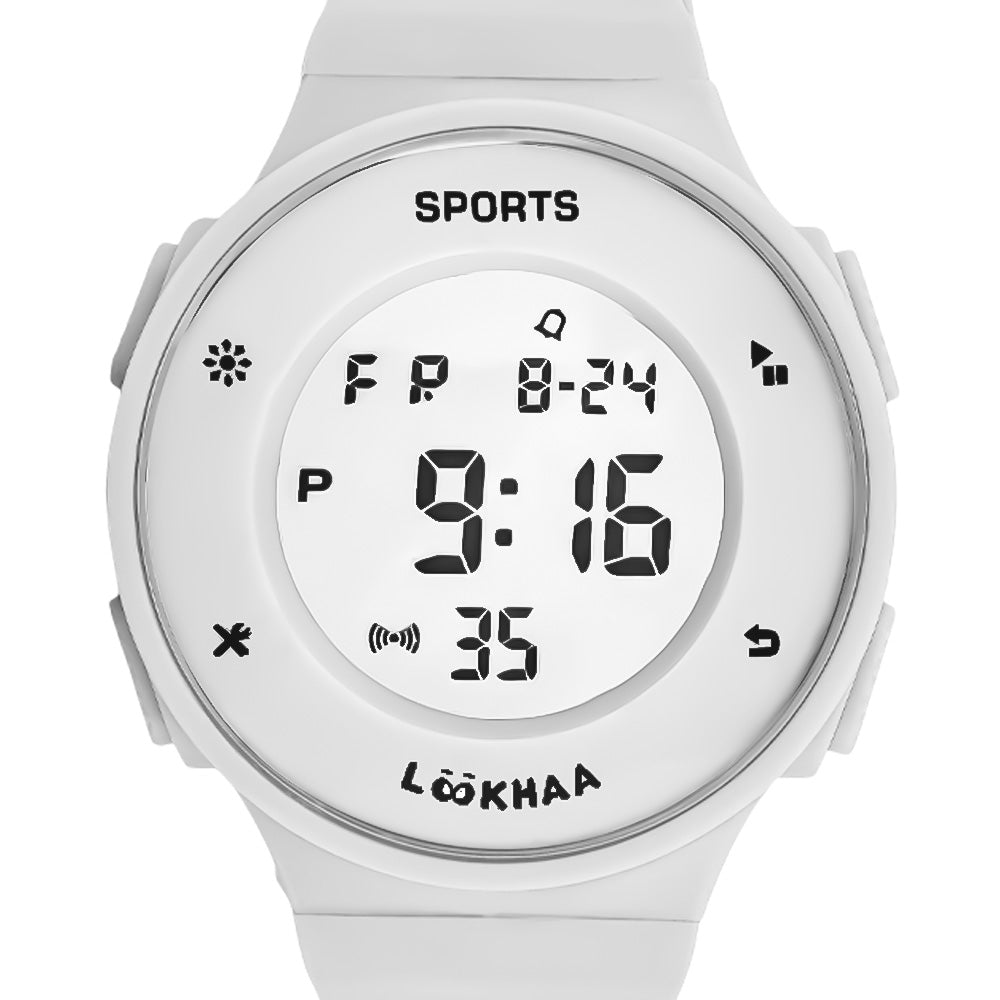 LOOKHAA Solid Digital Sports Watch - White lookhaa
