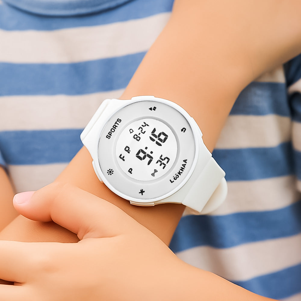 LOOKHAA Solid Digital Sports Watch - White lookhaa