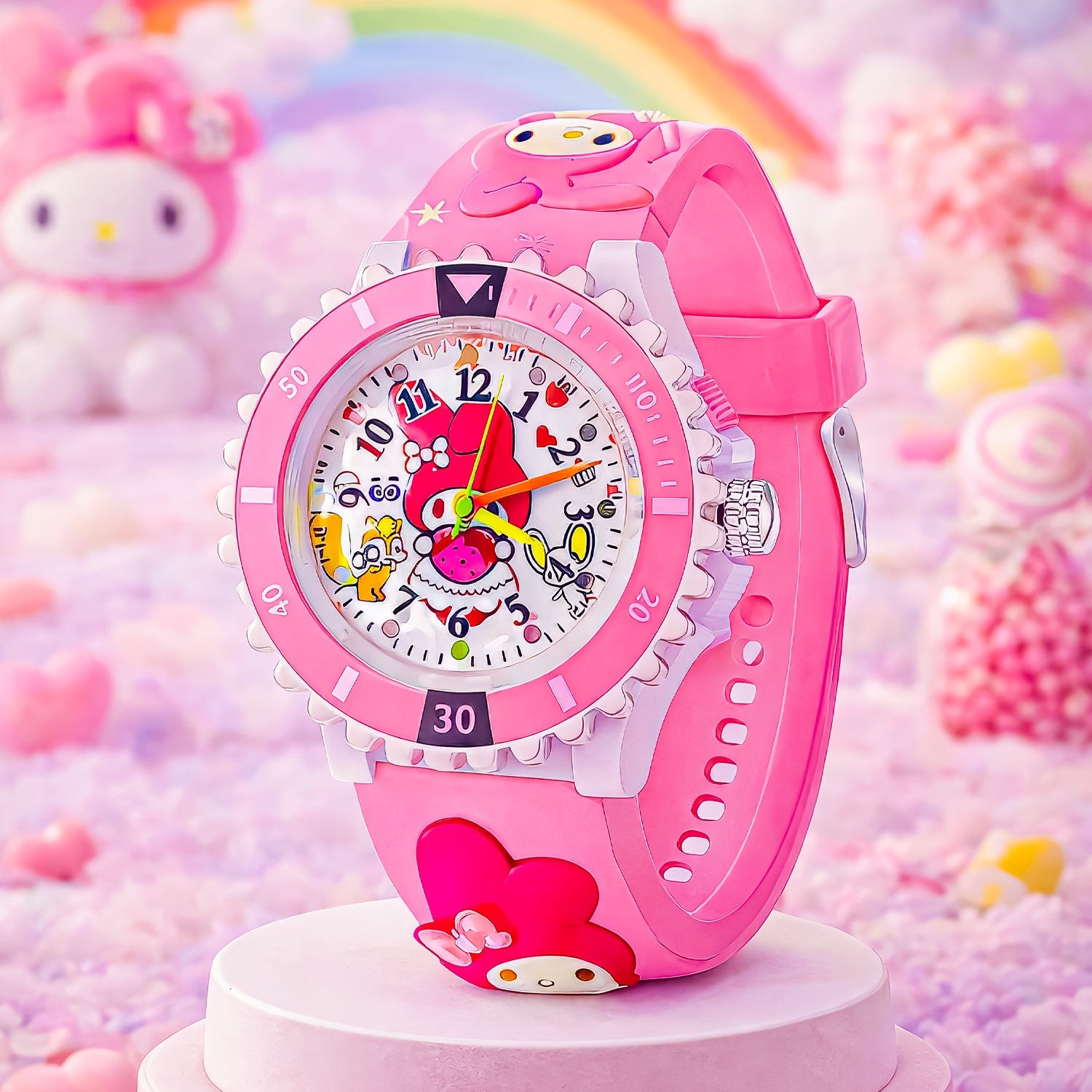 LOOKHAA Kids 3D Cartoon My Melody Multi Color Analog LED Lights Watch for Girls Kids- Pink lookhaa