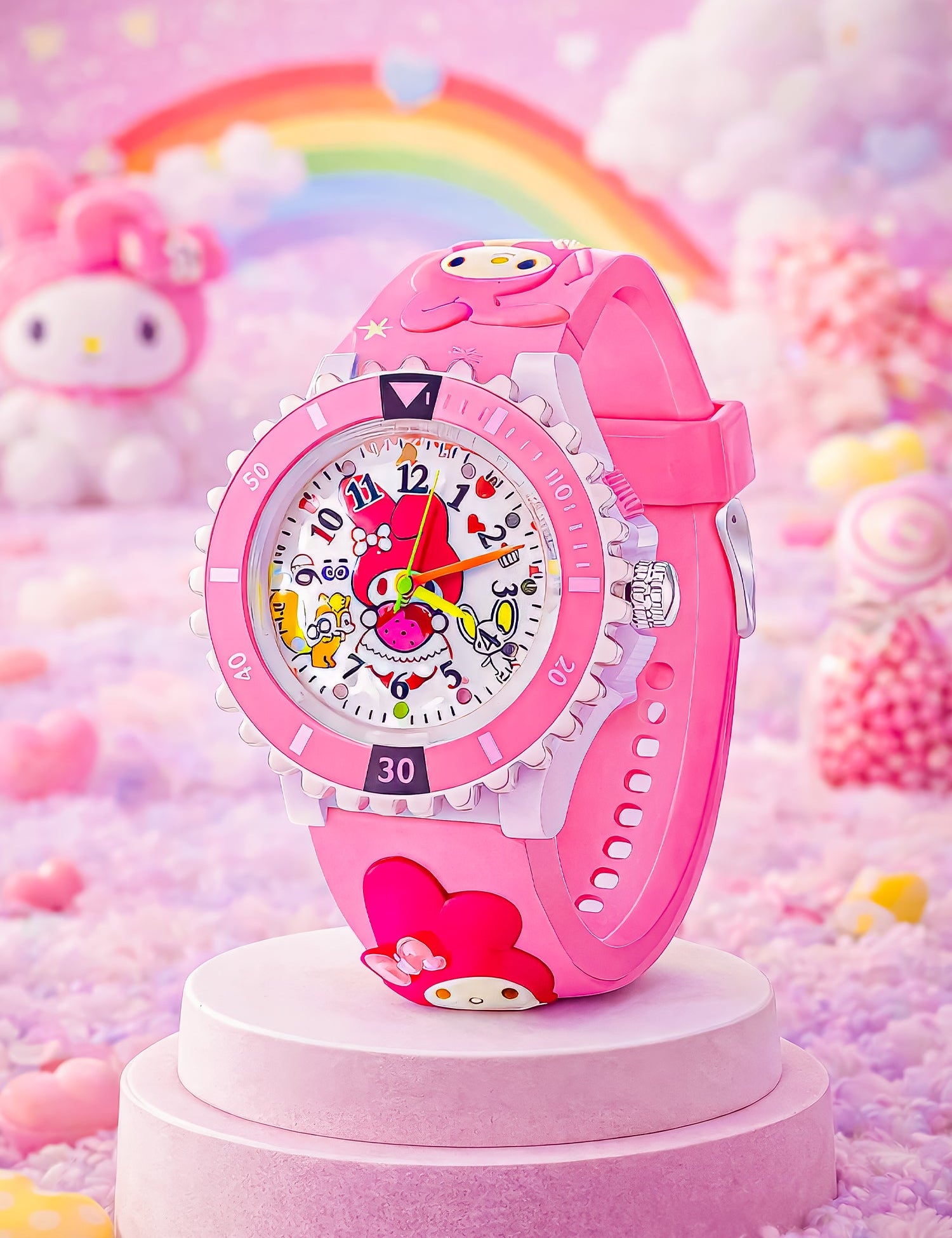 LOOKHAA Kids 3D Cartoon My Melody Multi Color Analog LED Lights Watch for Girls Kids- Pink lookhaa