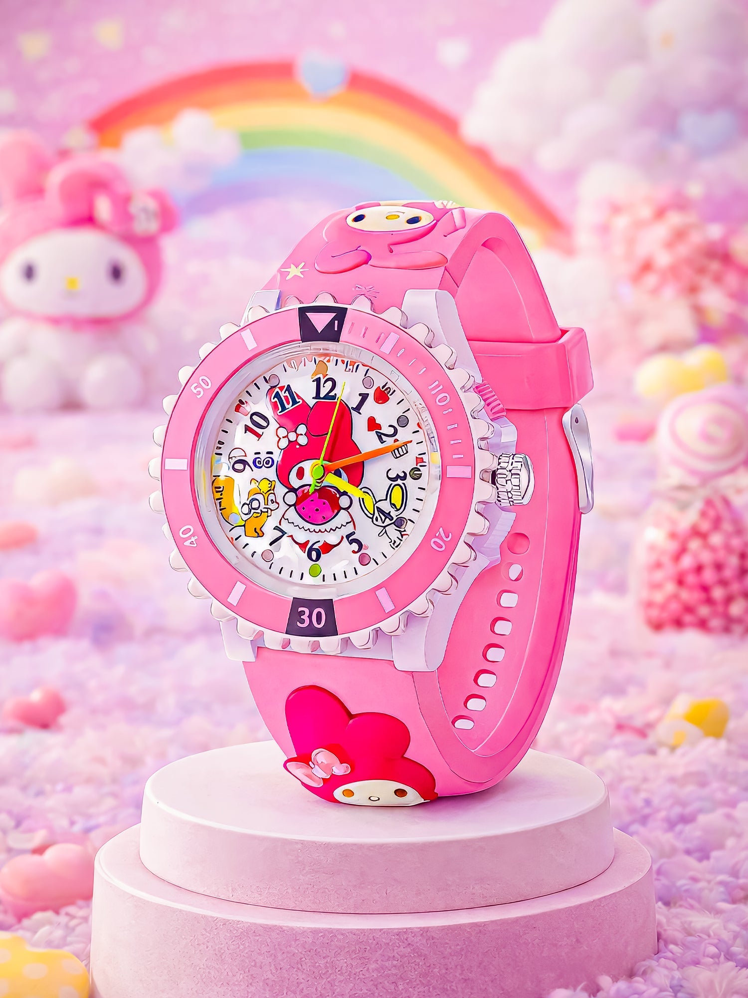 LOOKHAA Kids 3D Cartoon My Melody Multi Color Analog LED Lights Watch for Girls Kids- Pink lookhaa