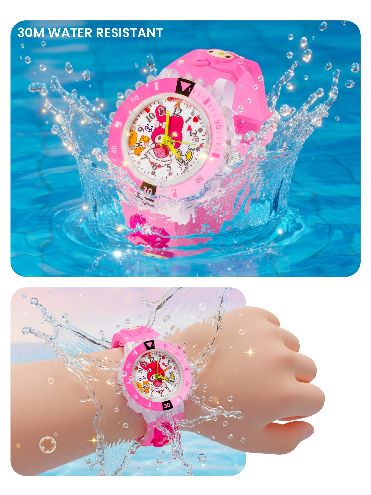 LOOKHAA Kids 3D Cartoon My Melody Multi Color Analog LED Lights Watch for Girls Kids- Pink lookhaa