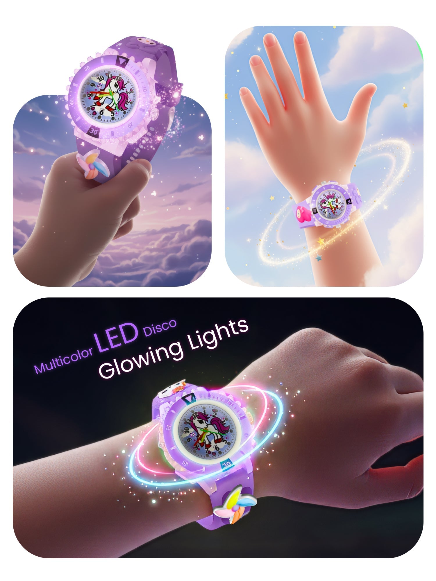 Lookhaa Analog Watch For Kids Combo | 3D Cartoon | 7 Multicolor LED Luminous Lights with Silicone Strap | Unisex Best Birthday Gift | Analogue Wrist Watches For Girls | Age 3-10 Yrs lookhaa