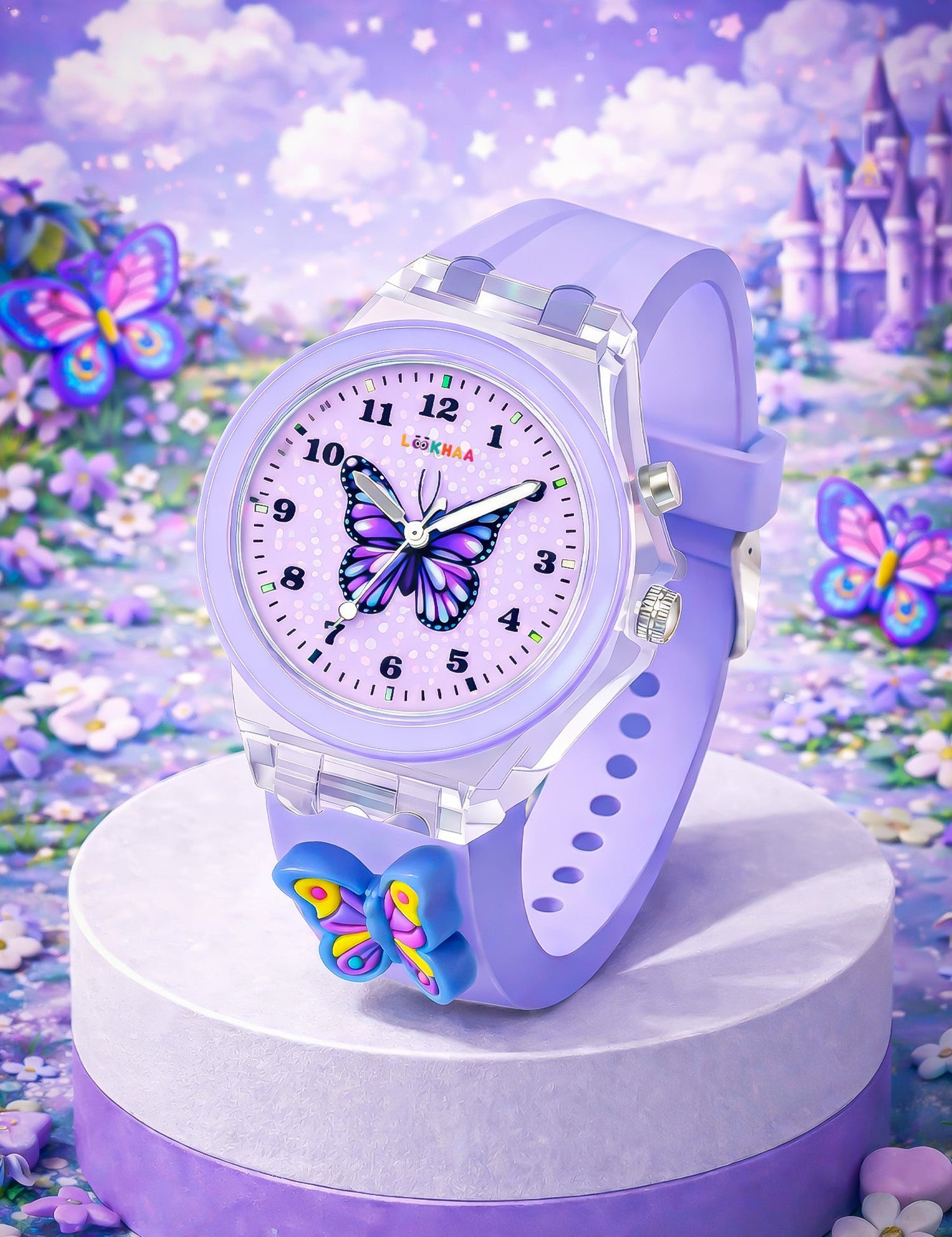 LOOKHAA Kids Beautiful Butterfly 7 Disco Light Analog Watch for Girls lookhaa