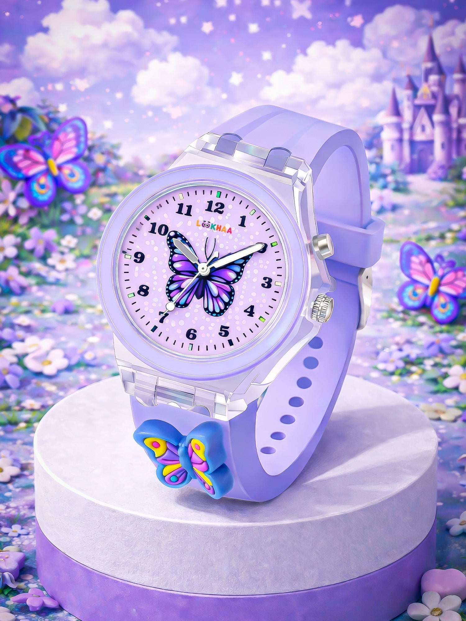 LOOKHAA Kids Beautiful Butterfly 7 Disco Light Analog Watch for Girls lookhaa