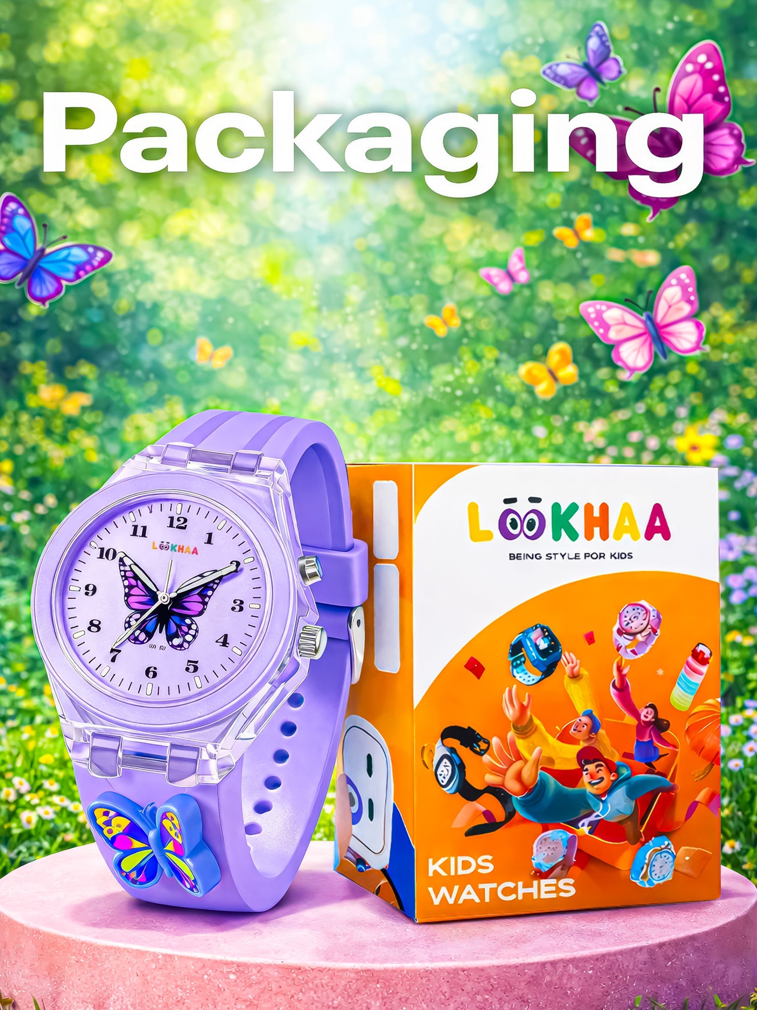 LOOKHAA Kids Beautiful Butterfly 7 Disco Light Analog Watch for Girls lookhaa