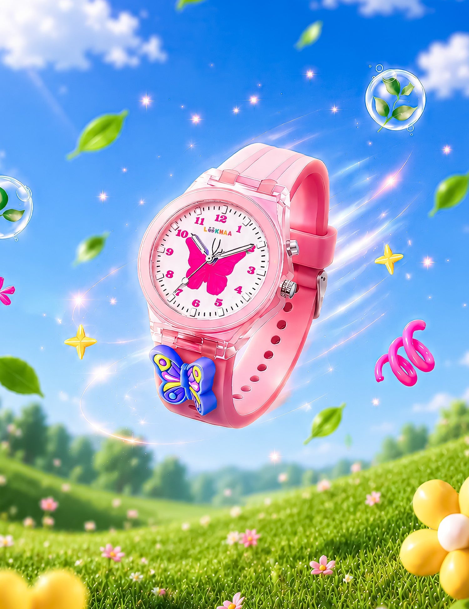 LOOKHAA Kids Butterfly Disco Light Analog Watch for Girls lookhaa
