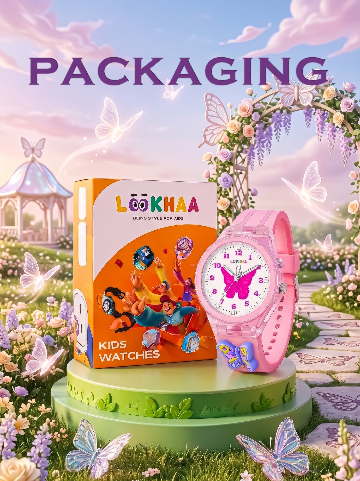 LOOKHAA Kids Beautiful Butterfly 7 Disco Light Analog Watch for Girls lookhaa