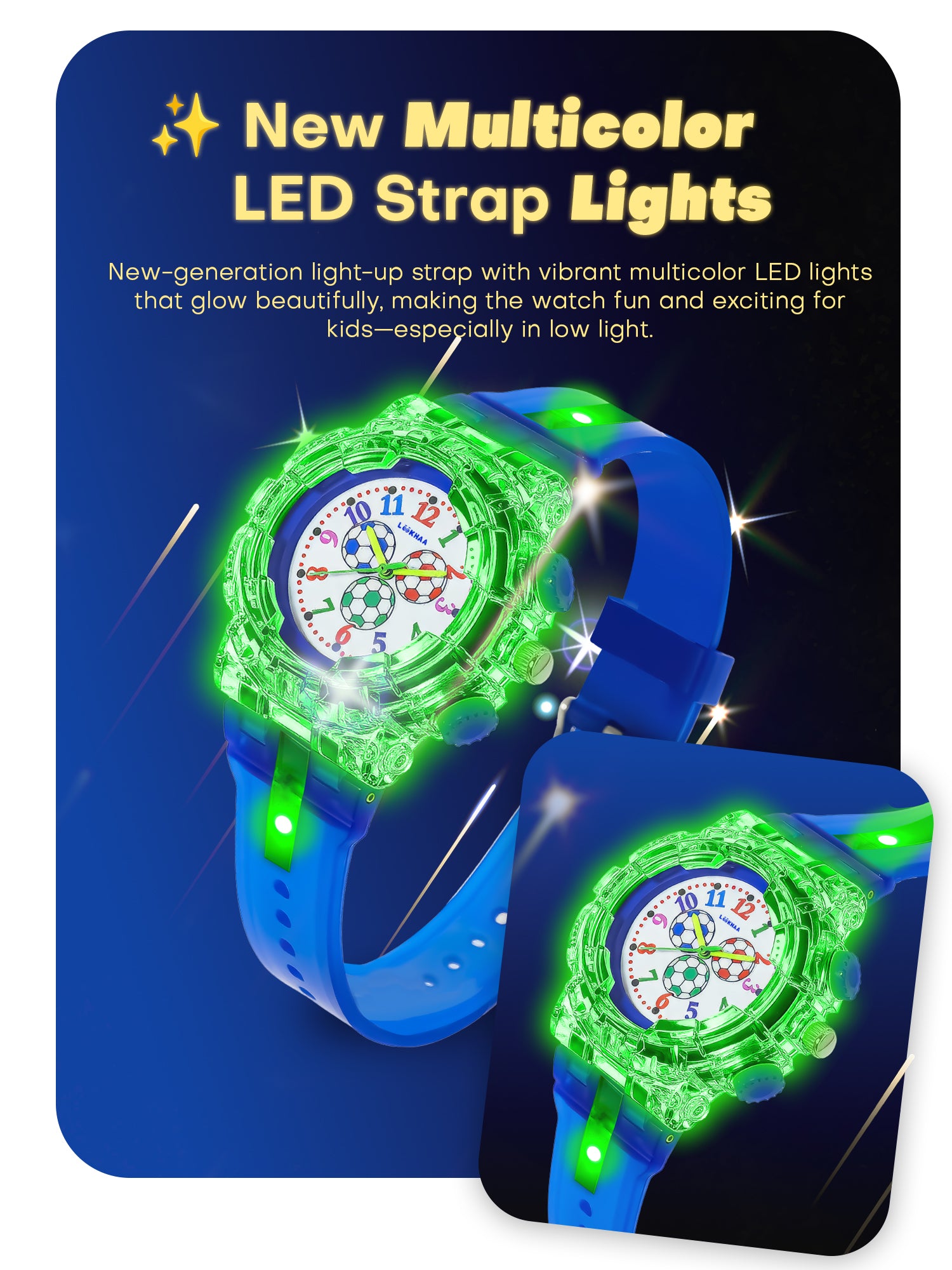 LOOKHAA Kids’ Football -Themed Multicolor LED Lights Analog Watch - Blue
