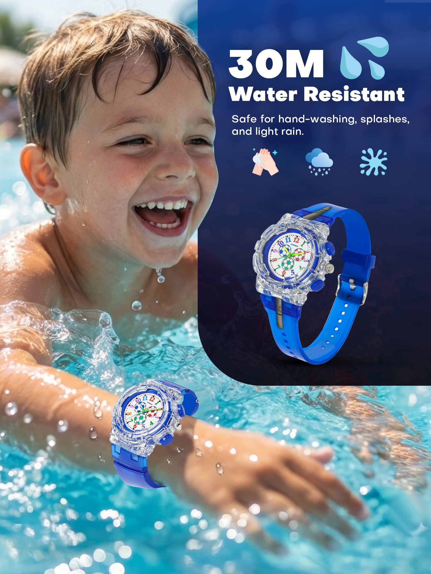 LOOKHAA Kids’ Football -Themed Multicolor LED Lights Analog Watch - Blue