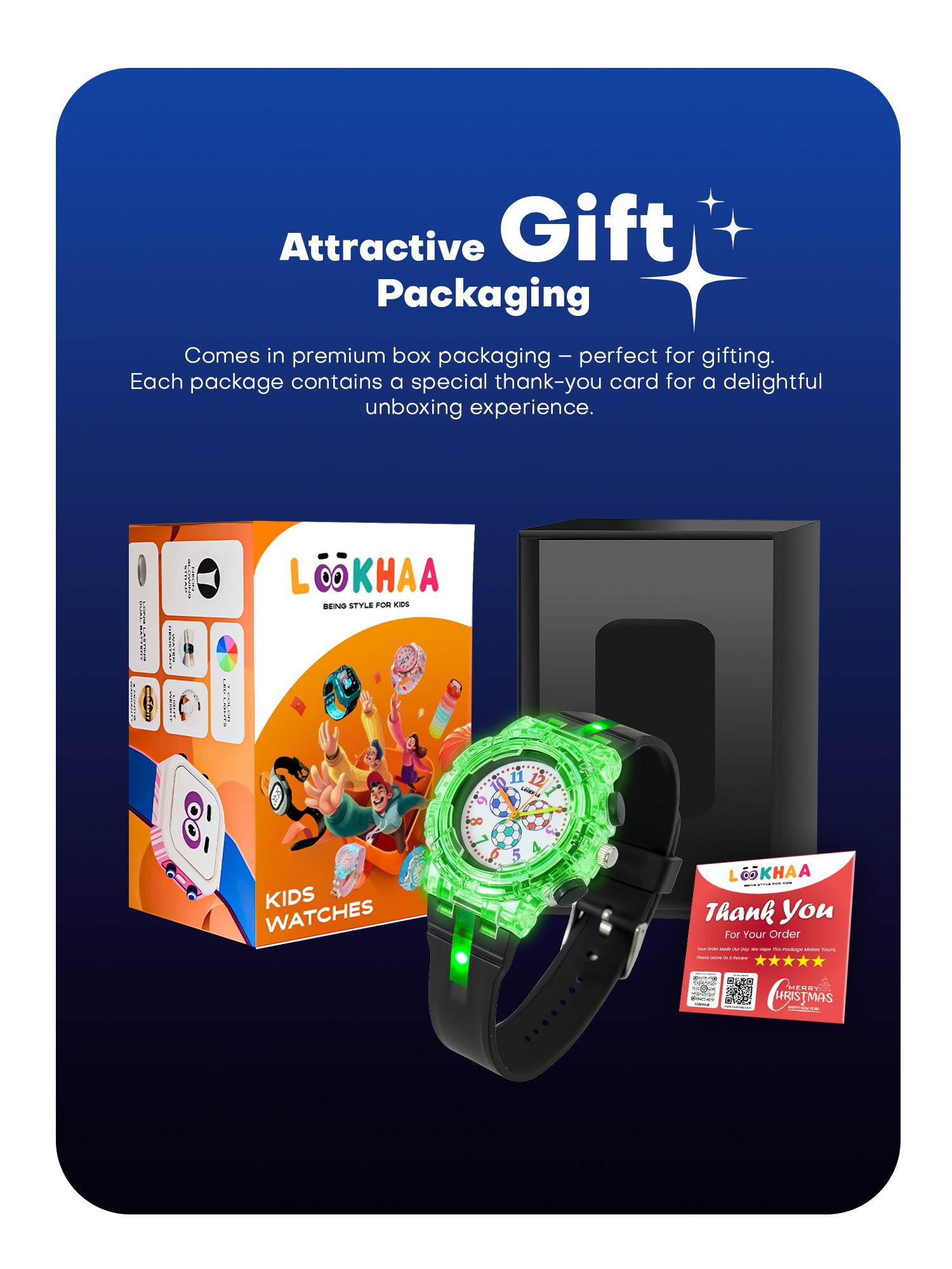 LOOKHAA Kids’ Football -Themed Multicolor LED Lights Analog Watch - Black