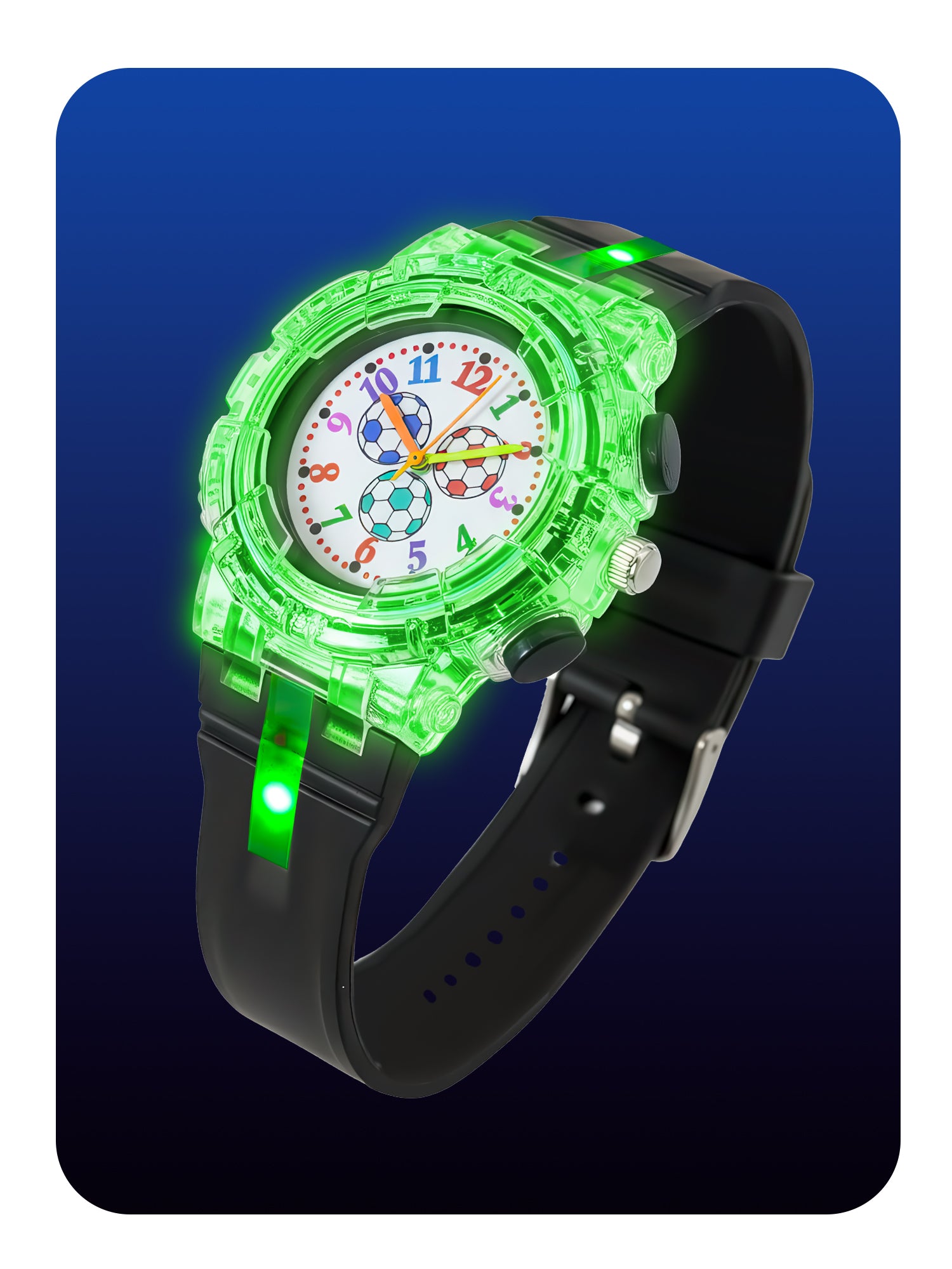 LOOKHAA Kids’ Football -Themed Multicolor LED Lights Analog Watch - Black