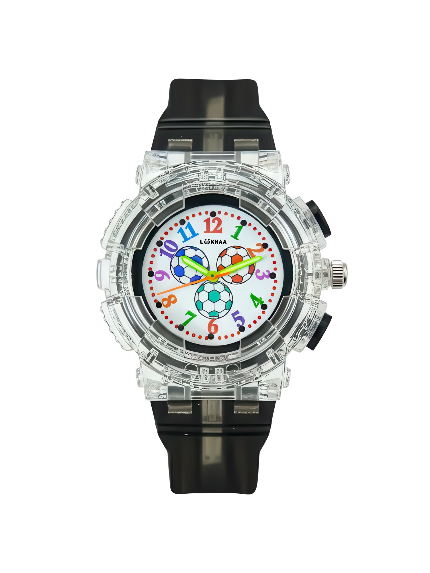 LOOKHAA Kids’ Football -Themed Multicolor LED Lights Analog Watch - Black