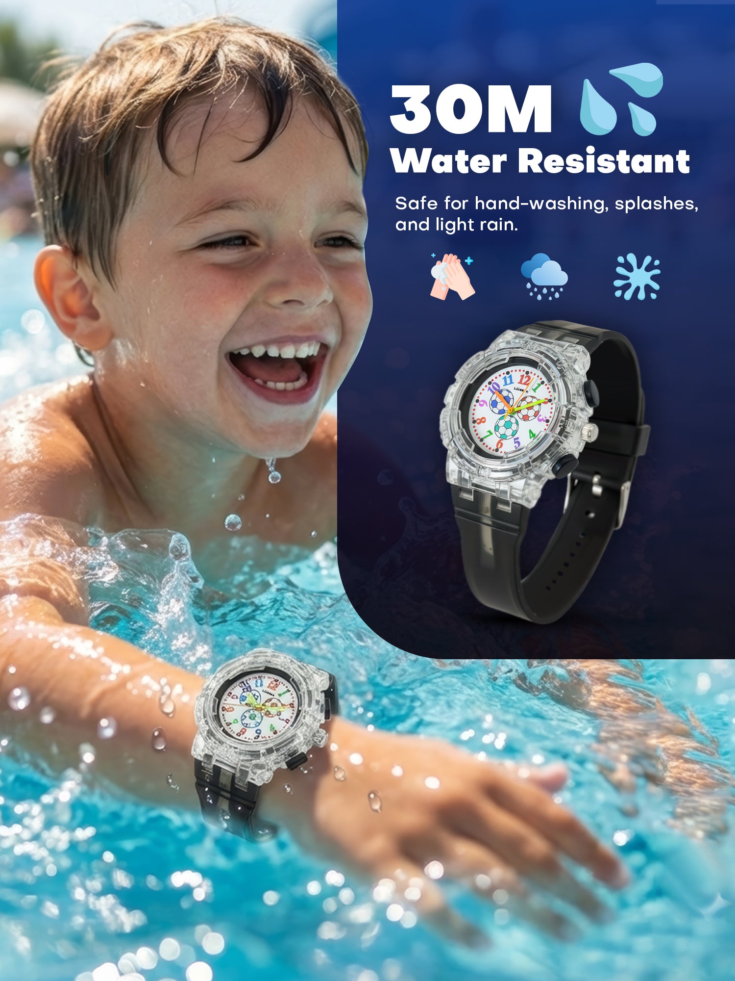 LOOKHAA Kids’ Football -Themed Multicolor LED Lights Analog Watch - Black