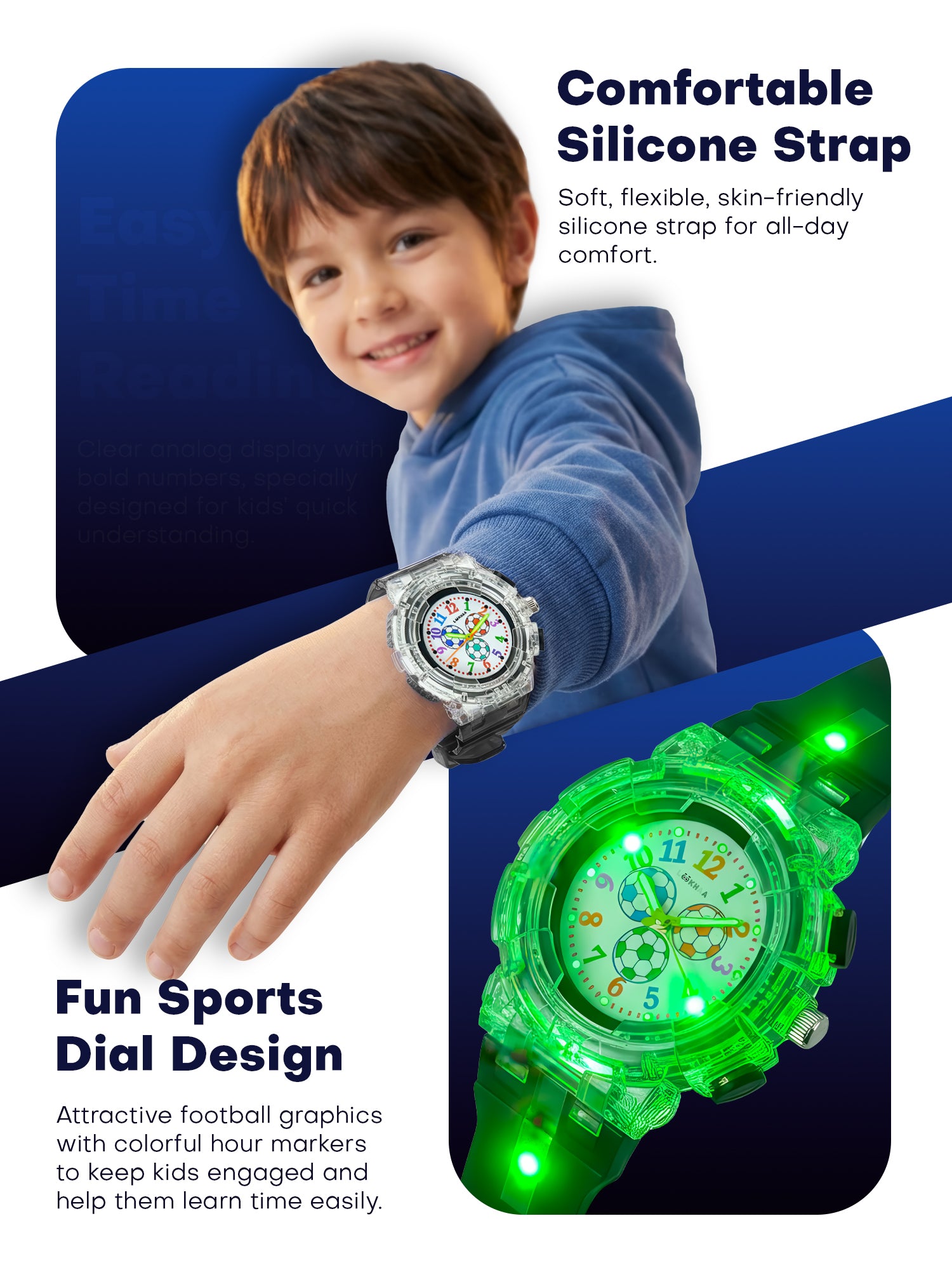 LOOKHAA Kids’ Football -Themed Multicolor LED Lights Analog Watch - Black