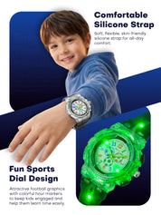 LOOKHAA Kids’ Football -Themed Multicolor LED Lights Analog Watch - Black