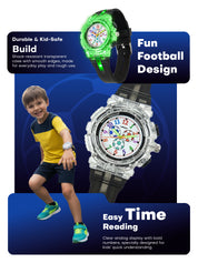 LOOKHAA Kids’ Football -Themed Multicolor LED Lights Analog Watch - Black