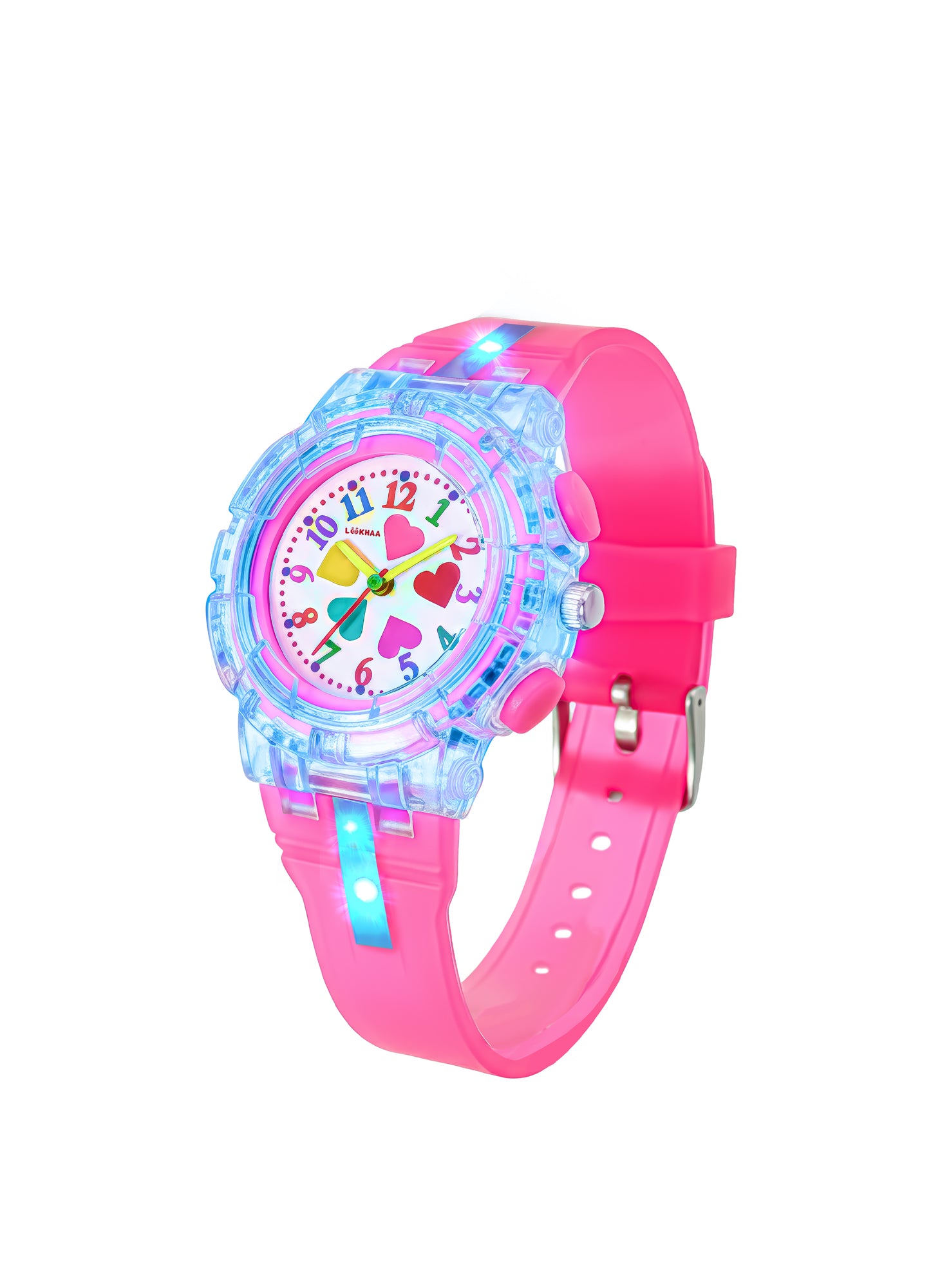 LOOKHAA Kids’ Football -Themed Multicolor LED Lights Analog Watch - Pink