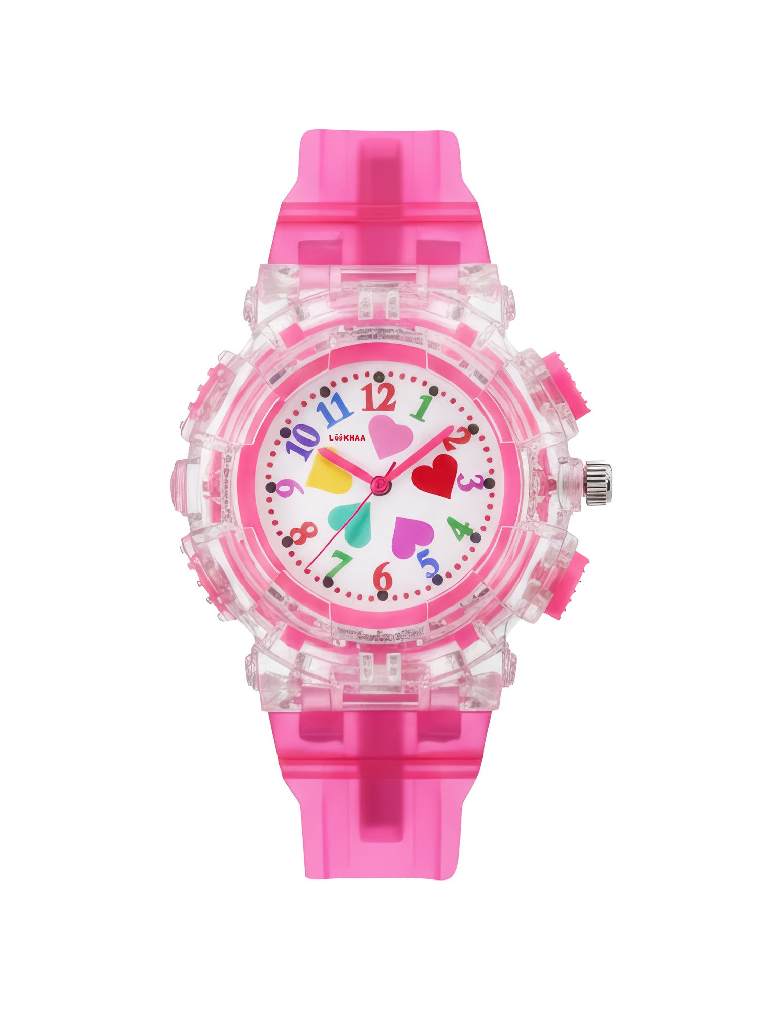 LOOKHAA Kids’ Football -Themed Multicolor LED Lights Analog Watch - Pink