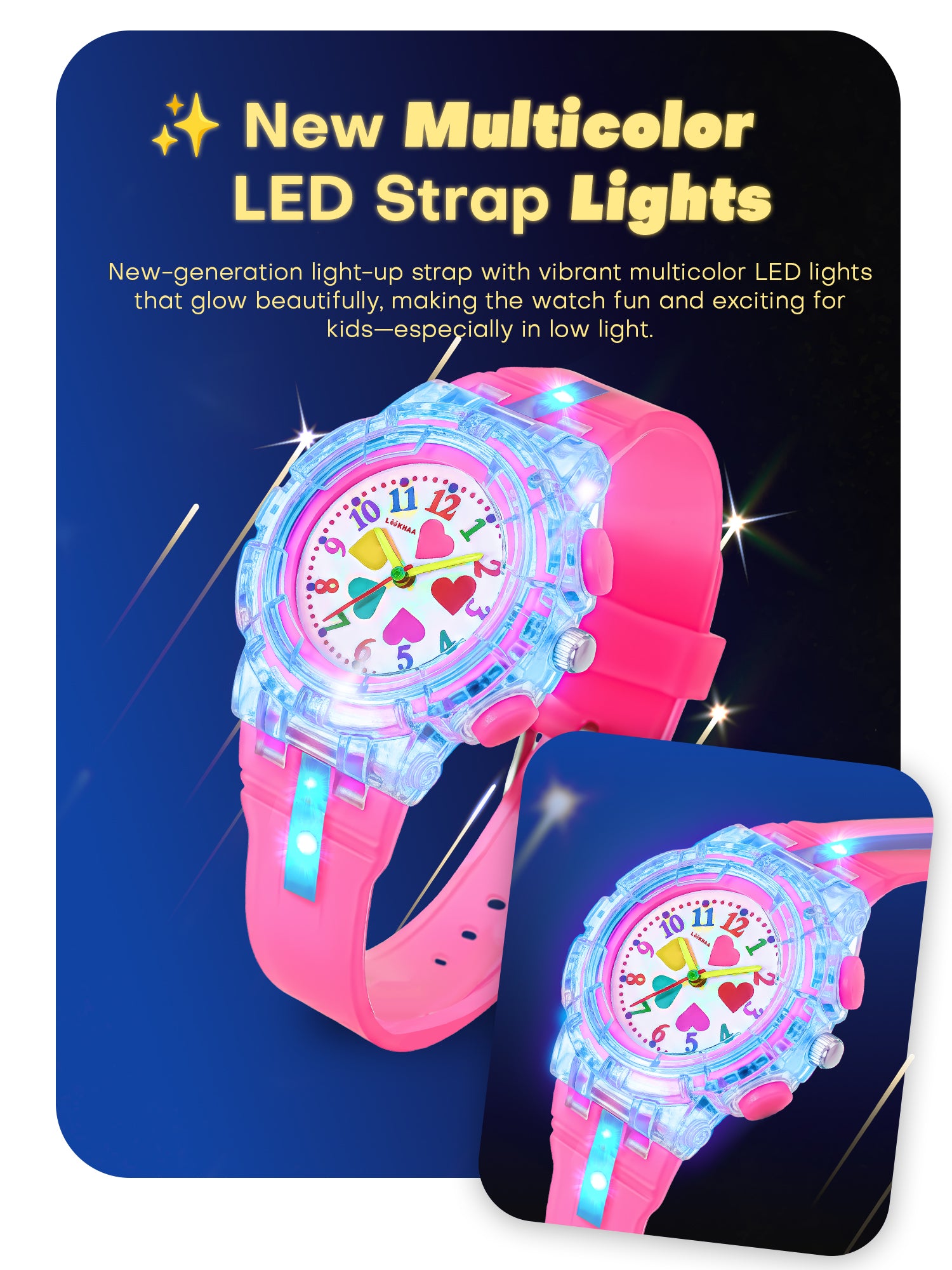 LOOKHAA Kids’ Football -Themed Multicolor LED Lights Analog Watch - Pink