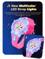 LOOKHAA Kids’ Football -Themed Multicolor LED Lights Analog Watch - Pink