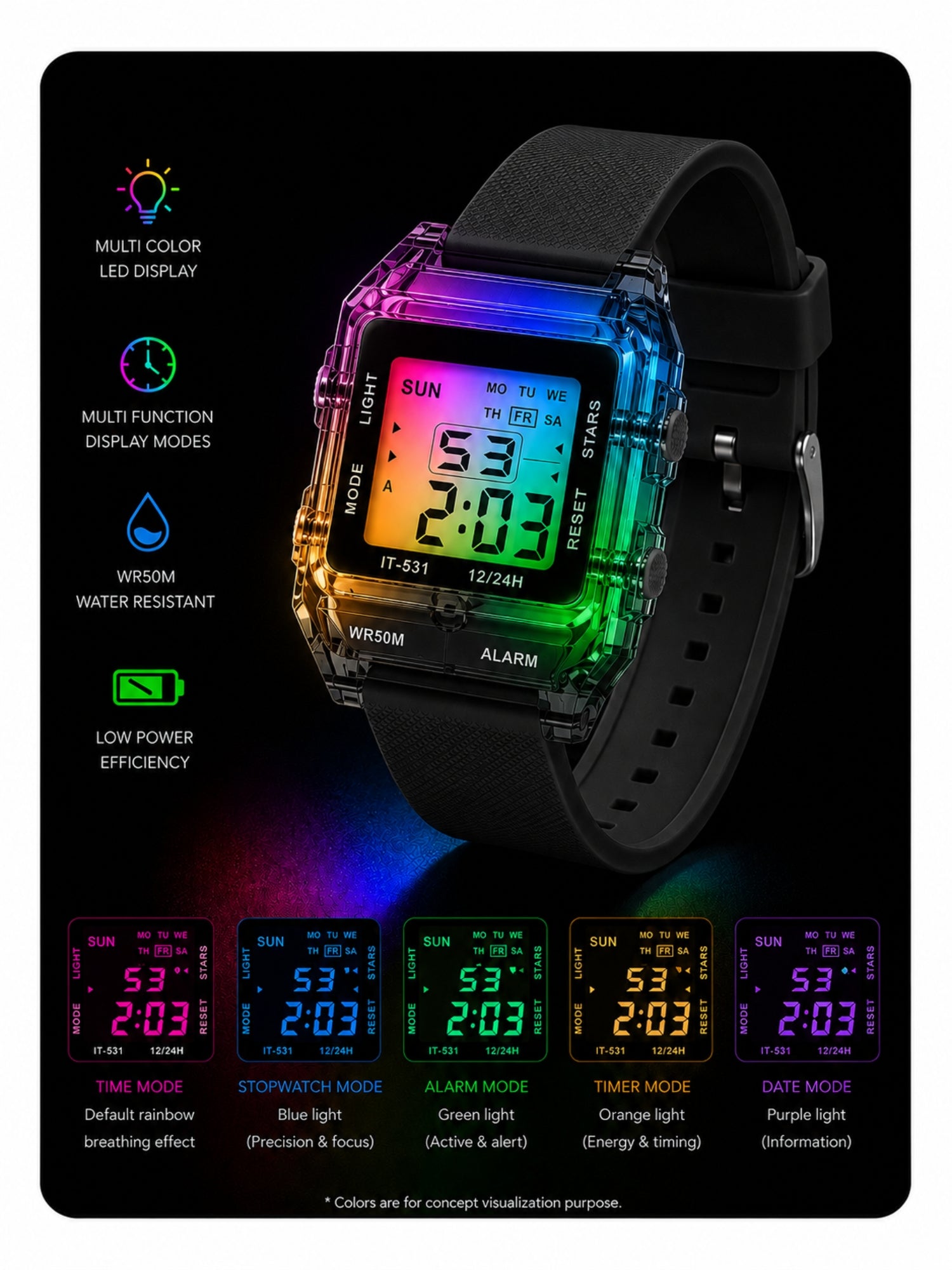 LOOKHAA Unisex Kids Black Multi-Function Digital Watch lookhaa