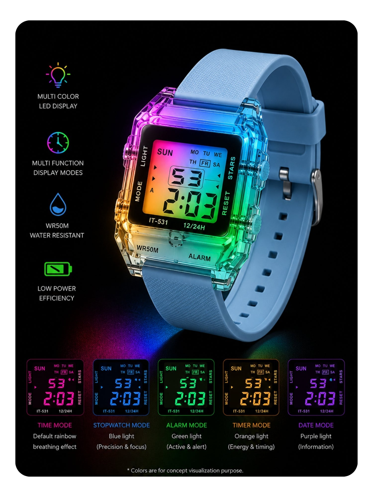 LOOKHAA Unisex Kids Blue Multi-Function Digital Watch lookhaa