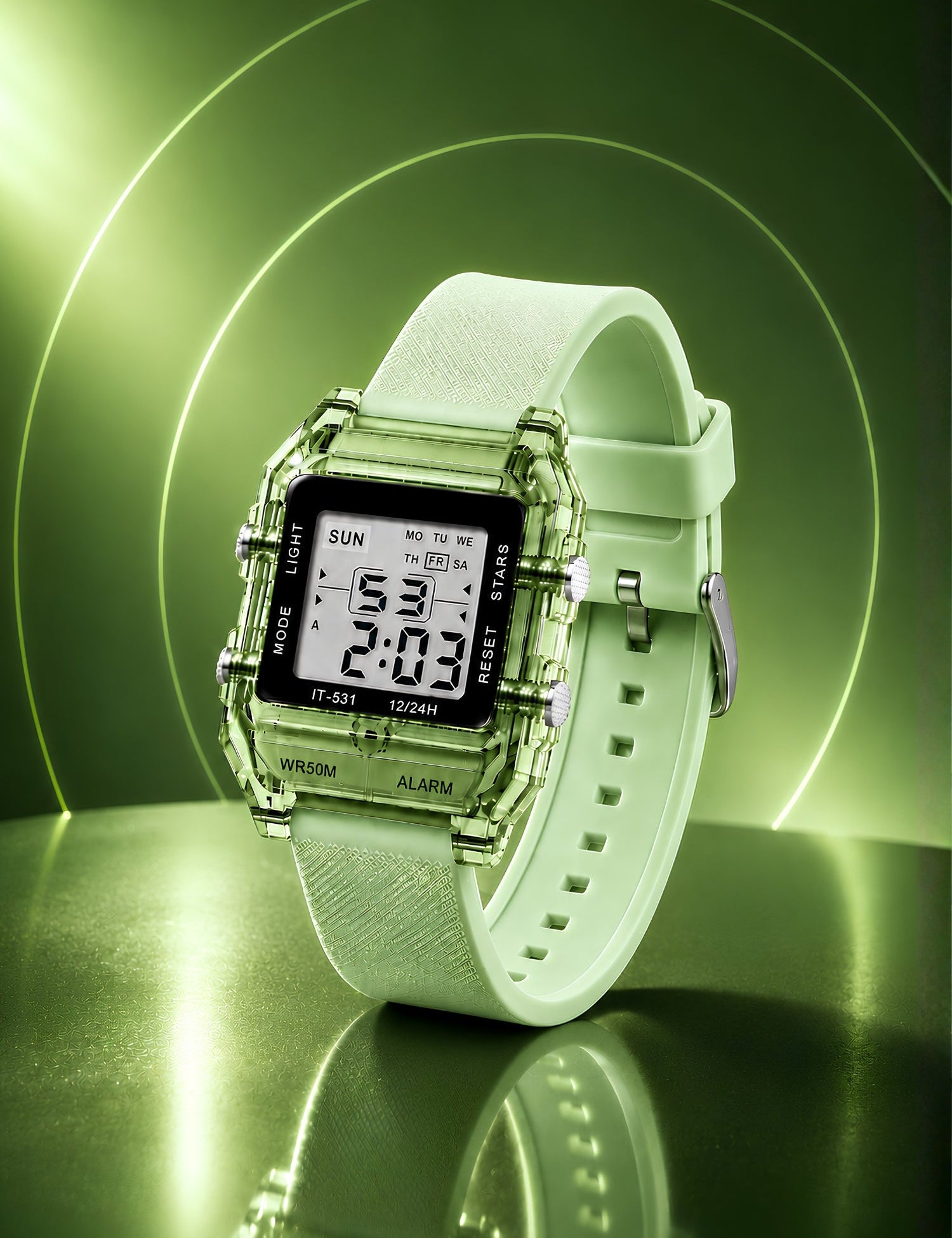 LOOKHAA Unisex Kids Transparent Green Multi-Function Digital Watch lookhaa
