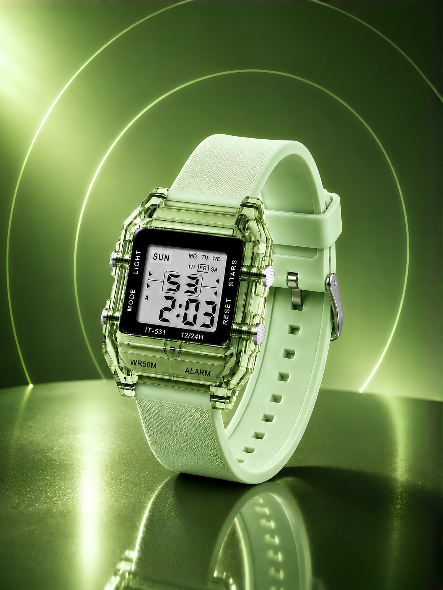 LOOKHAA Unisex Kids Transparent Green Multi-Function Digital Watch lookhaa