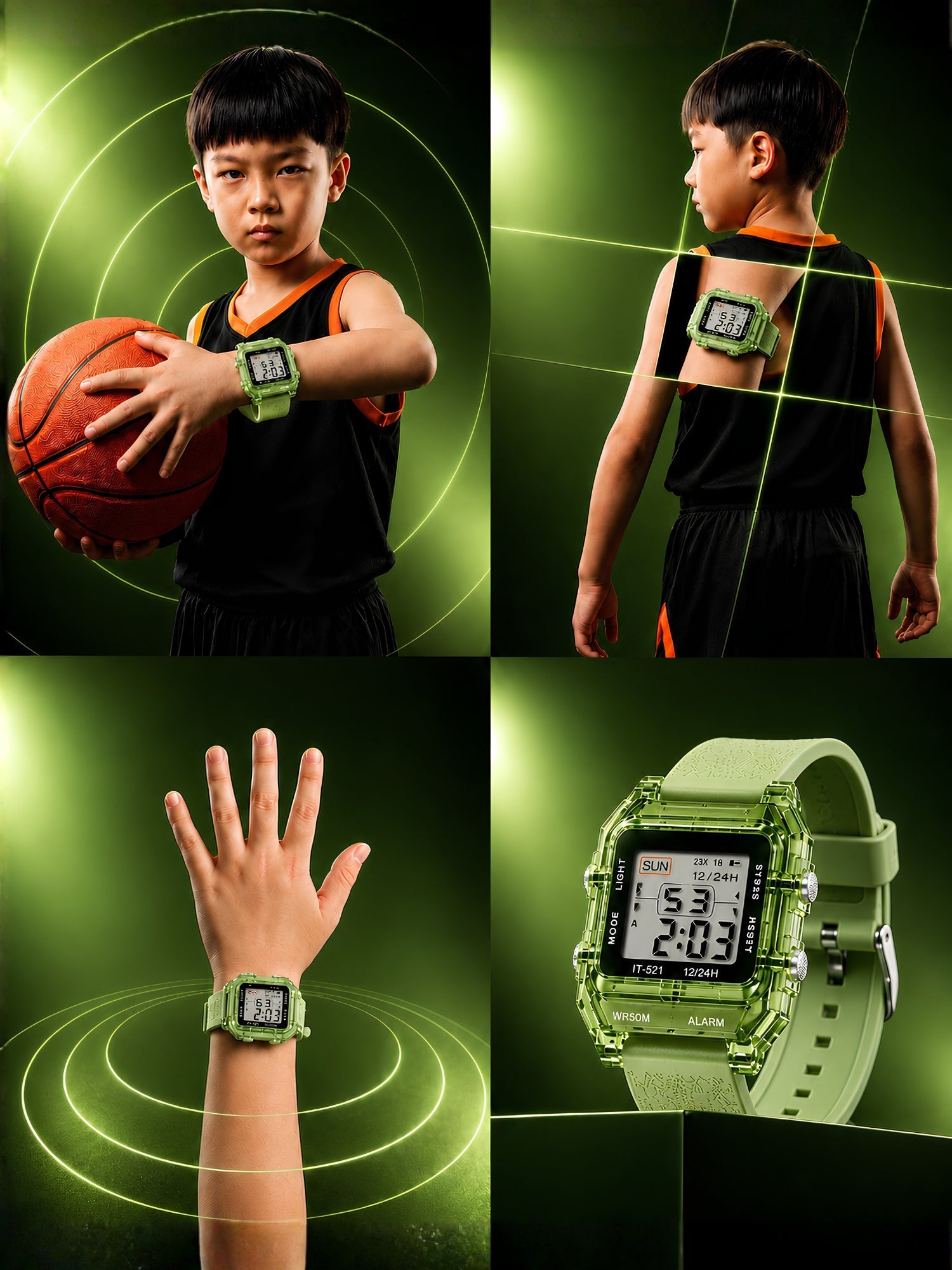 LOOKHAA Unisex Kids Transparent Green Multi-Function Digital Watch lookhaa