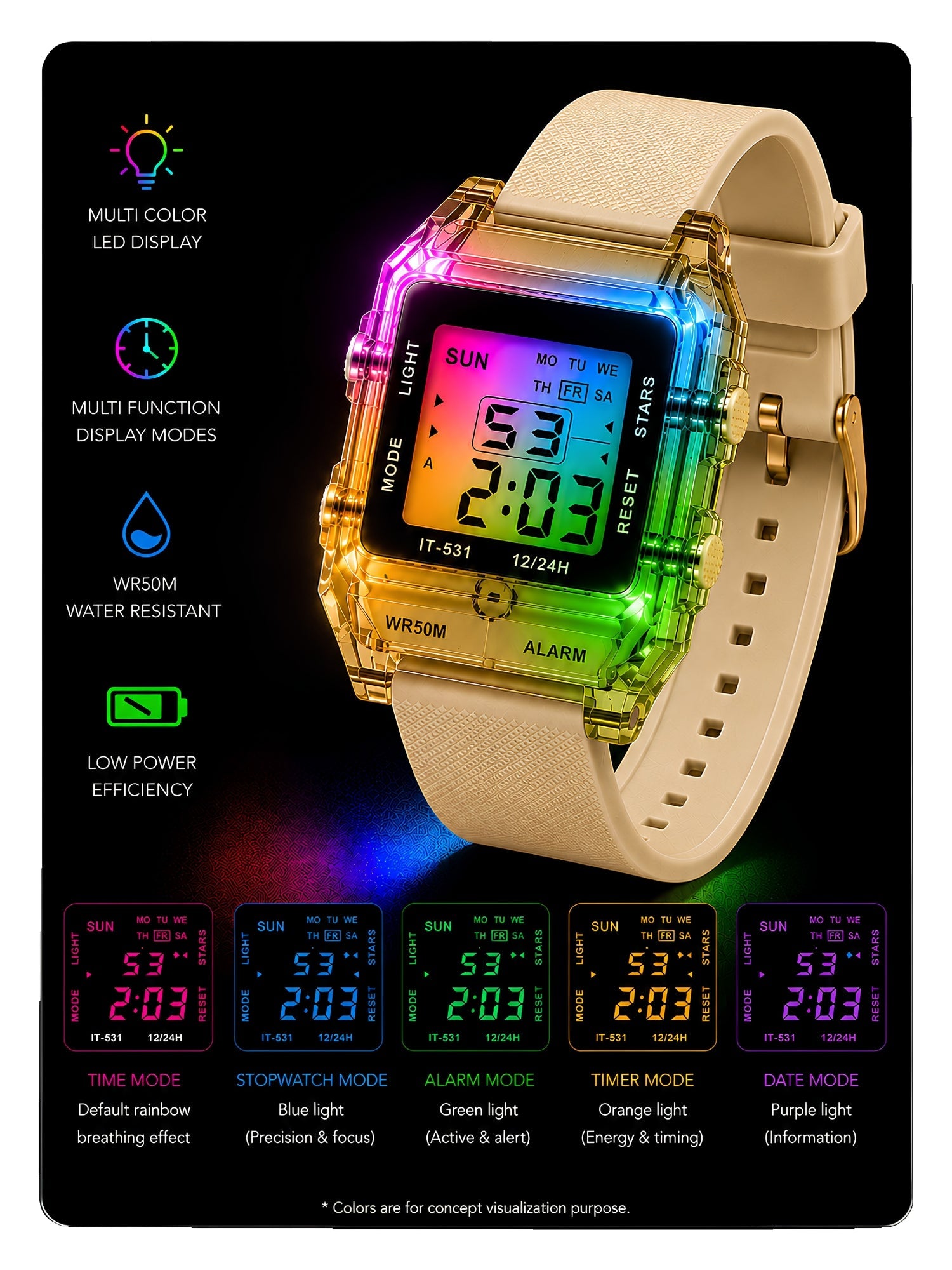 LOOKHAA Unisex Kids Cream Multi-Function Digital Watch lookhaa