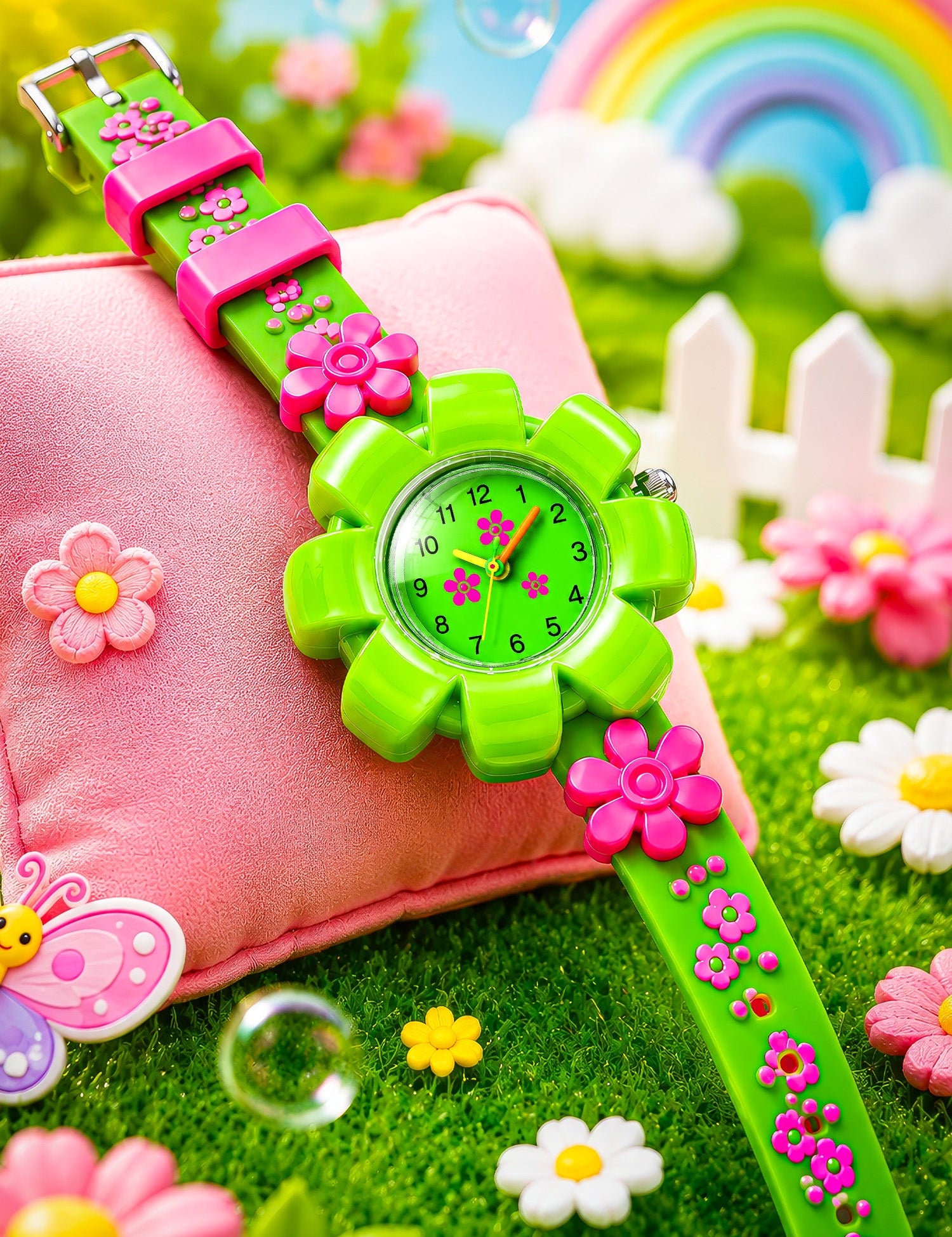 LOOKHAA Girls Kids Green Flower Analog Watch lookhaa