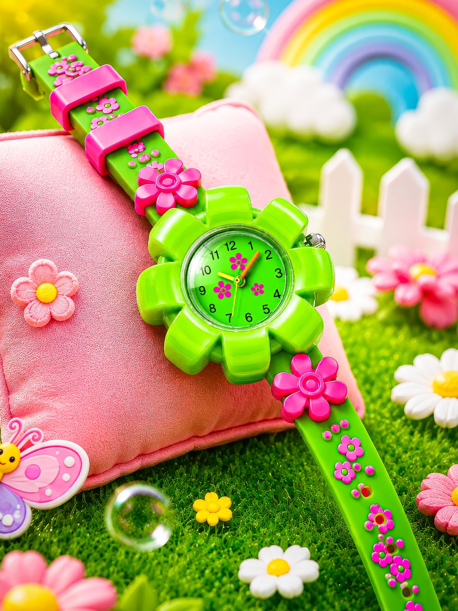 LOOKHAA Girls Kids Green Flower Analog Watch lookhaa