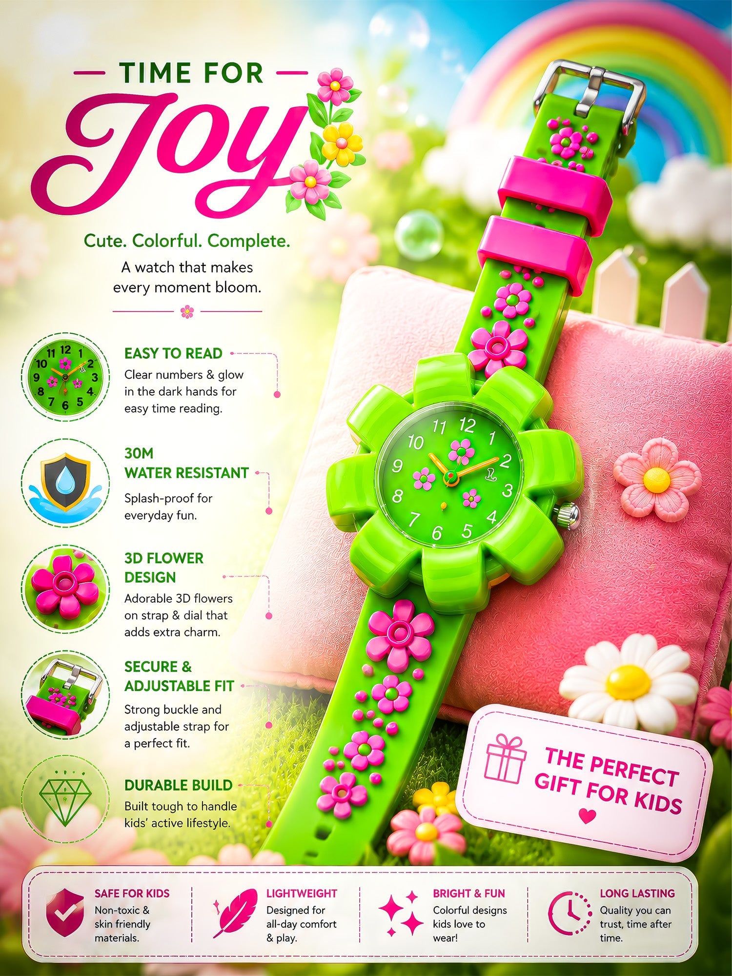 LOOKHAA Girls Kids Green Flower Analog Watch lookhaa