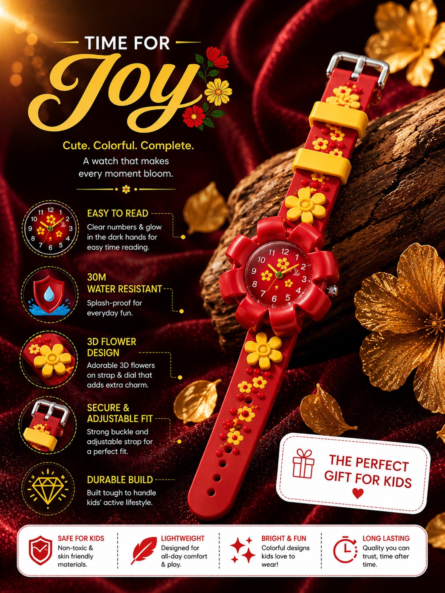 LOOKHAA Girls Kids Red Flower Analog Watch lookhaa