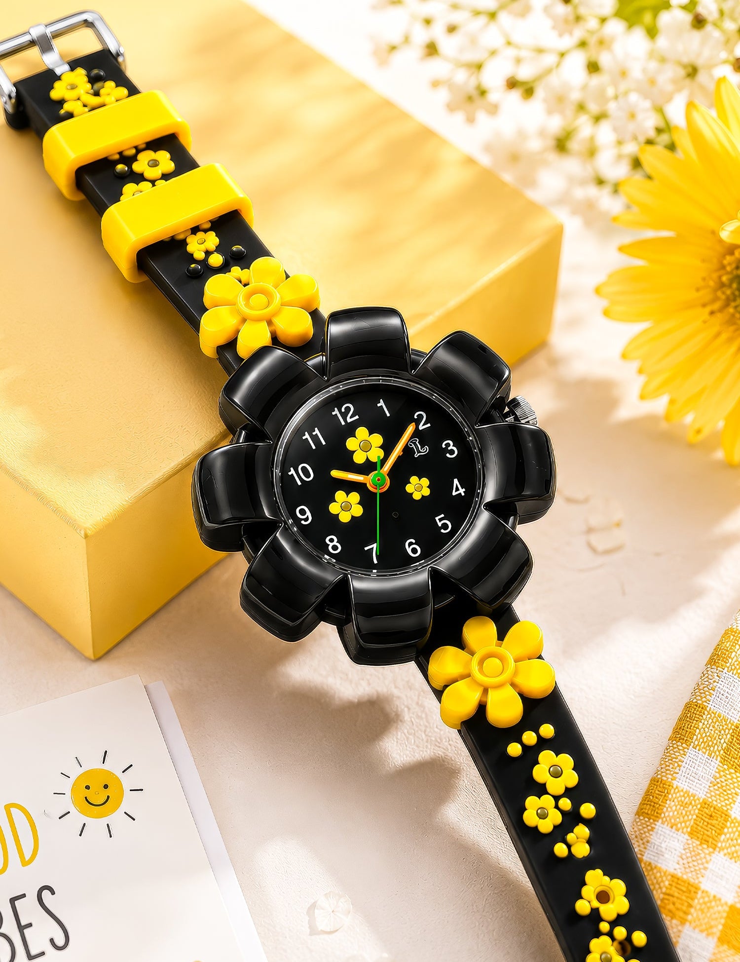 LOOKHAA Girls Kids Black Flower Analog Watch lookhaa
