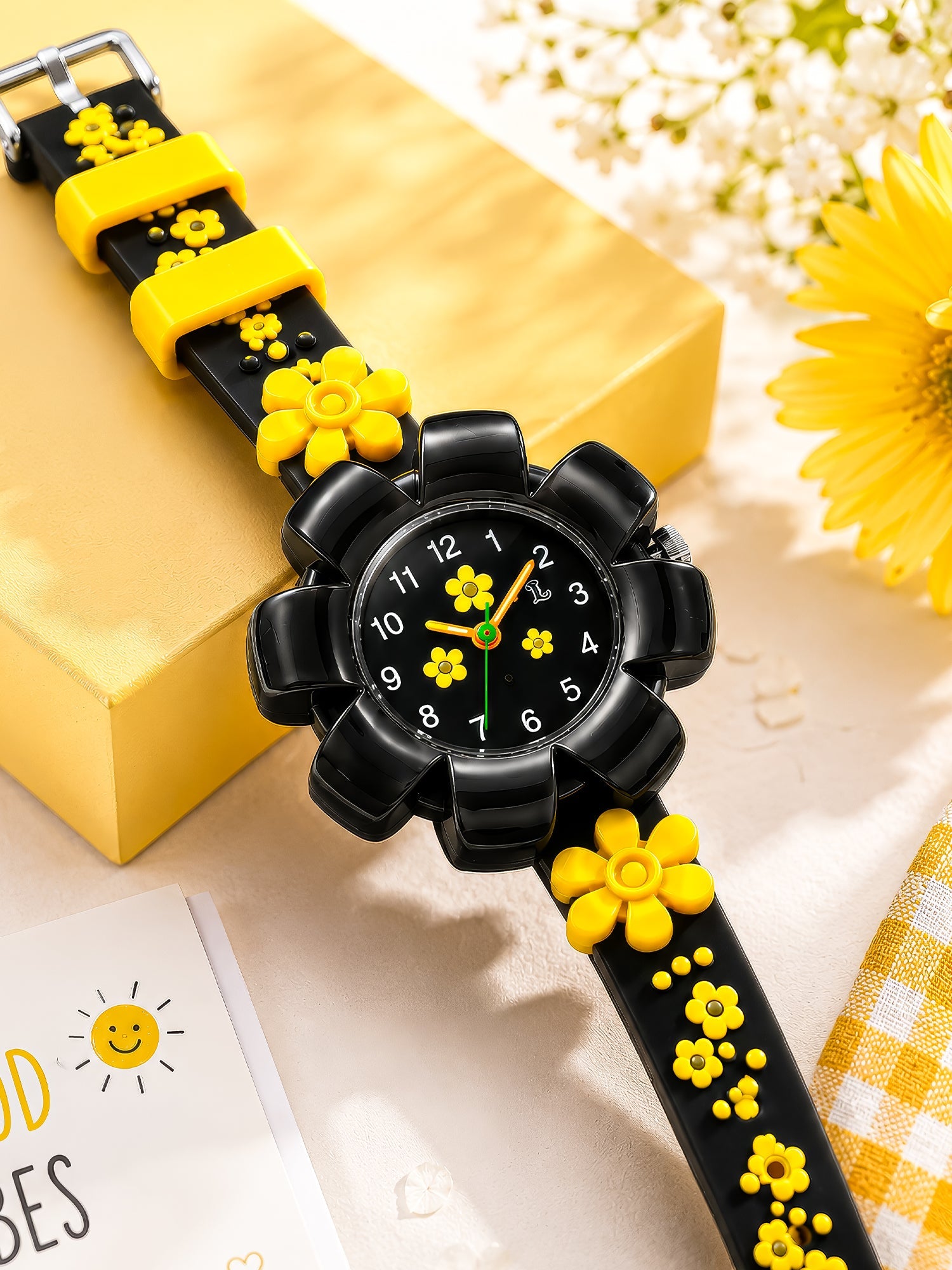 LOOKHAA Girls Kids Black Flower Analog Watch lookhaa