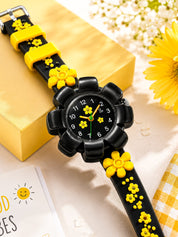 LOOKHAA Girls Kids Black Flower Analog Watch lookhaa