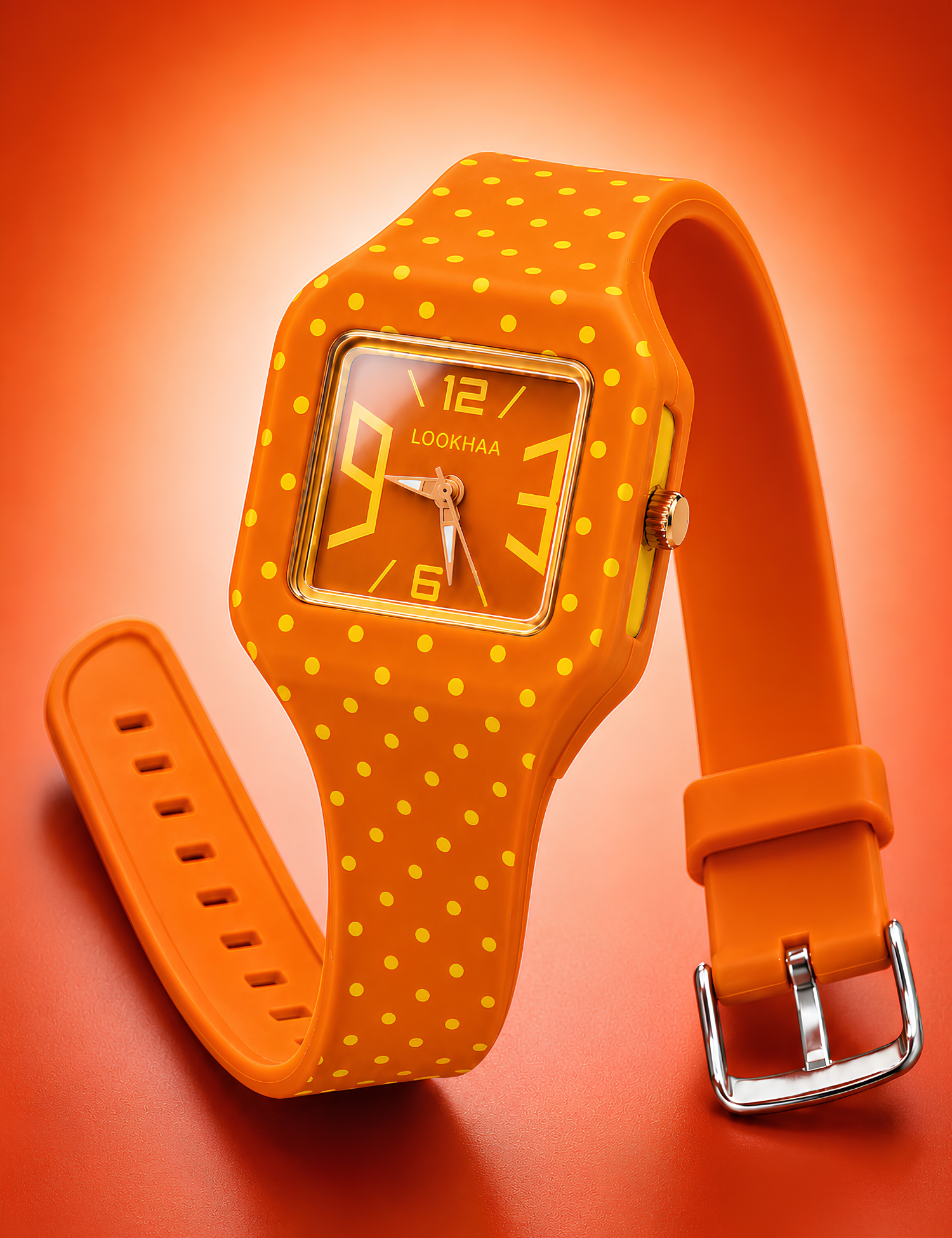 LOOKHAA Kids CandyPop Square Dial Analog Watch with Silicone Strap – Orange & Yellow lookhaa