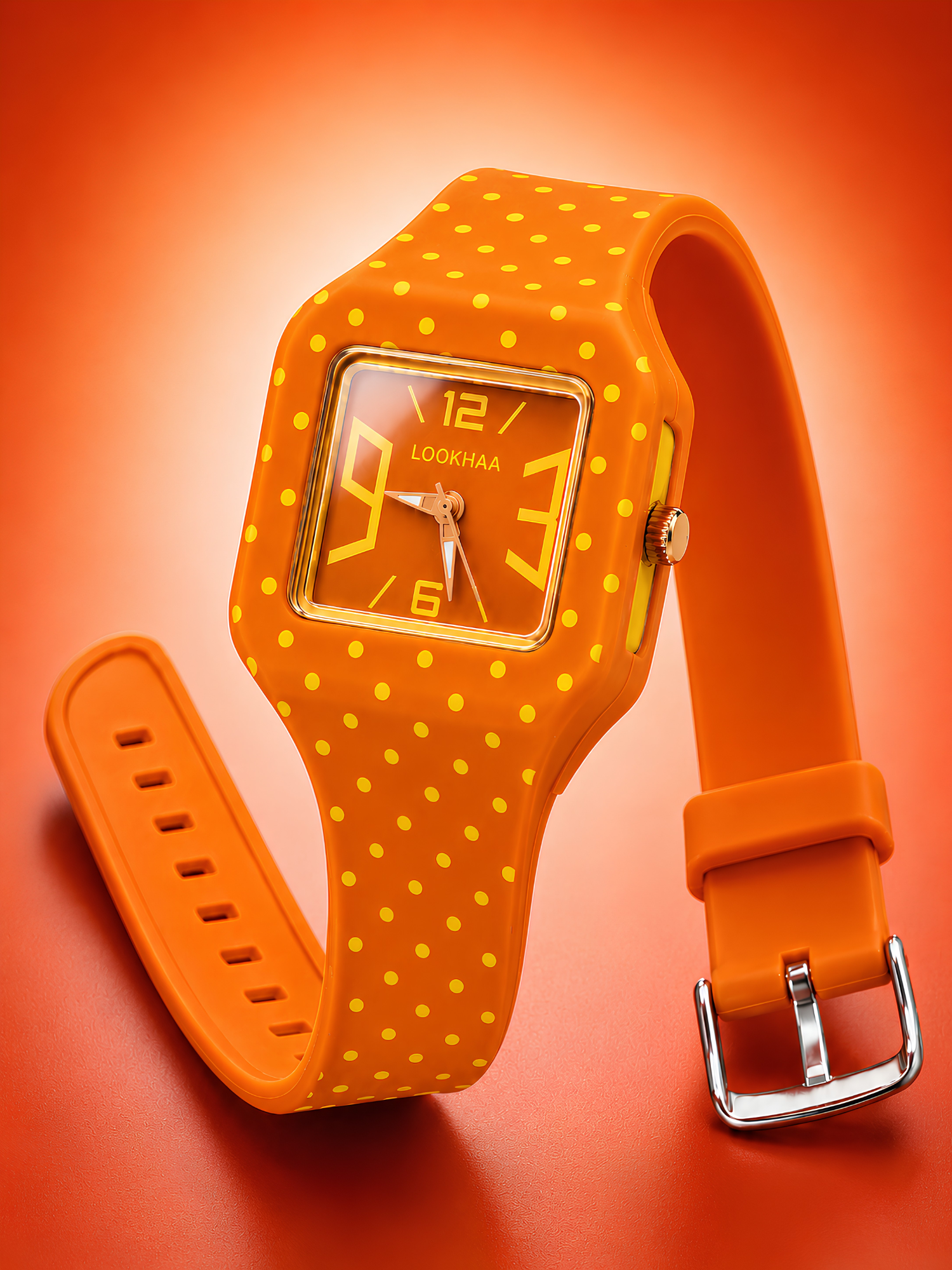 LOOKHAA Kids CandyPop Square Dial Analog Watch with Silicone Strap – Orange & Yellow lookhaa