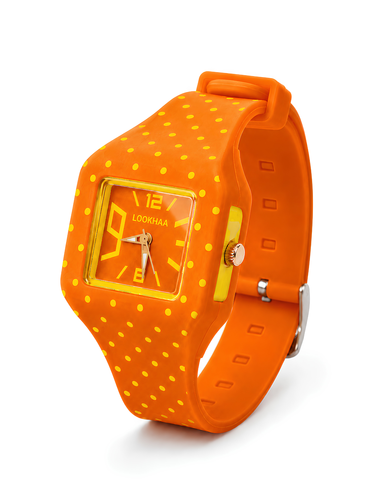LOOKHAA Kids CandyPop Square Dial Analog Watch with Silicone Strap – Orange & Yellow lookhaa