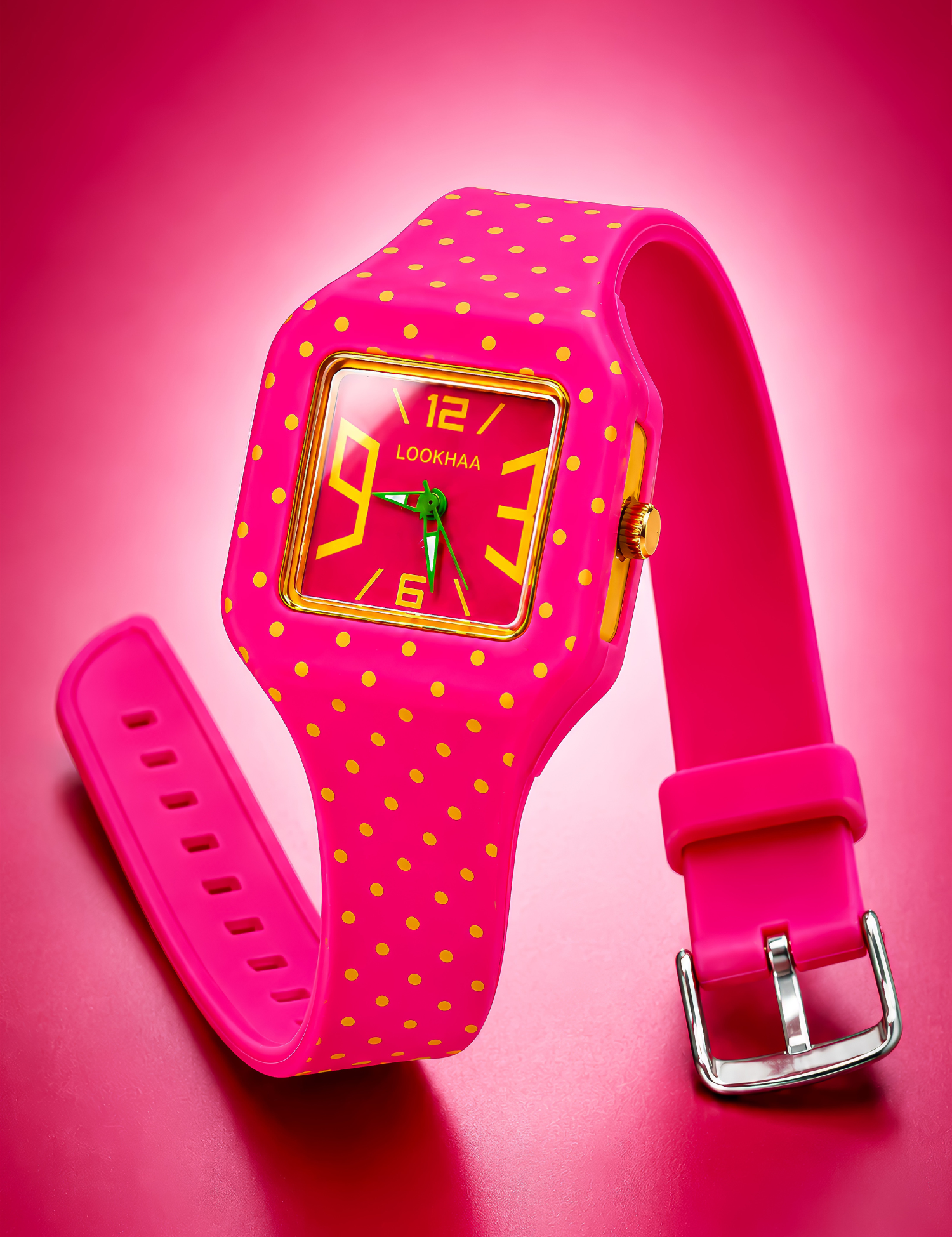 LOOKHAA Kids CandyPop Square Dial Analog Watch with Silicone Strap – Pink & Yellow lookhaa