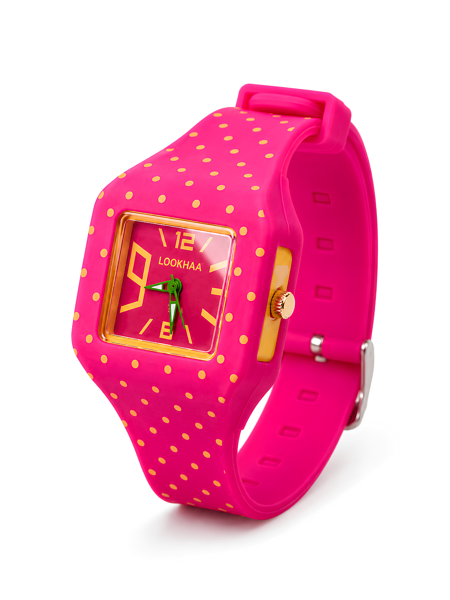 LOOKHAA Kids CandyPop Square Dial Analog Watch with Silicone Strap – Pink & Yellow lookhaa