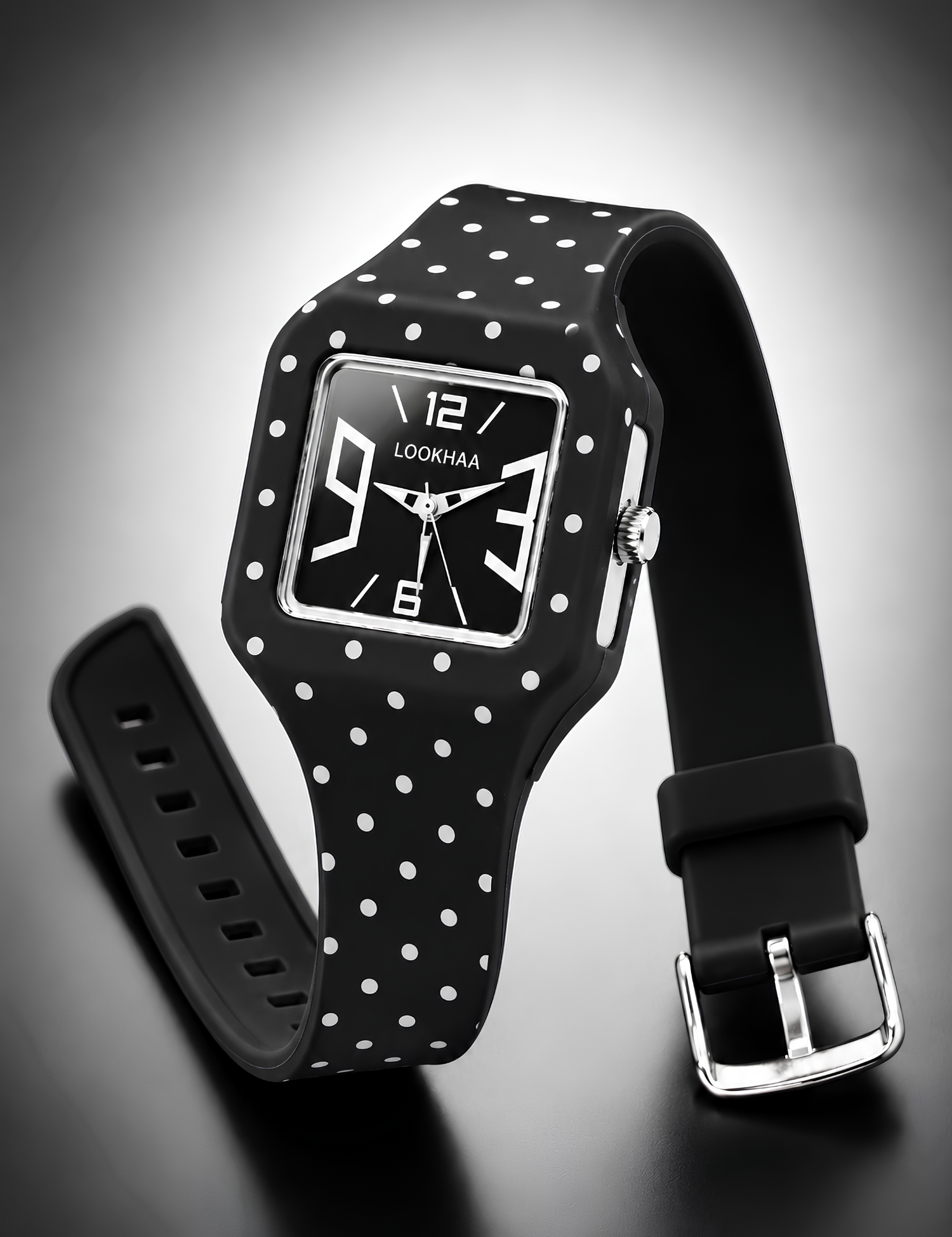 LOOKHAA Kids CandyPop Square Dial Analog Watch with Silicone Strap – Black & White lookhaa