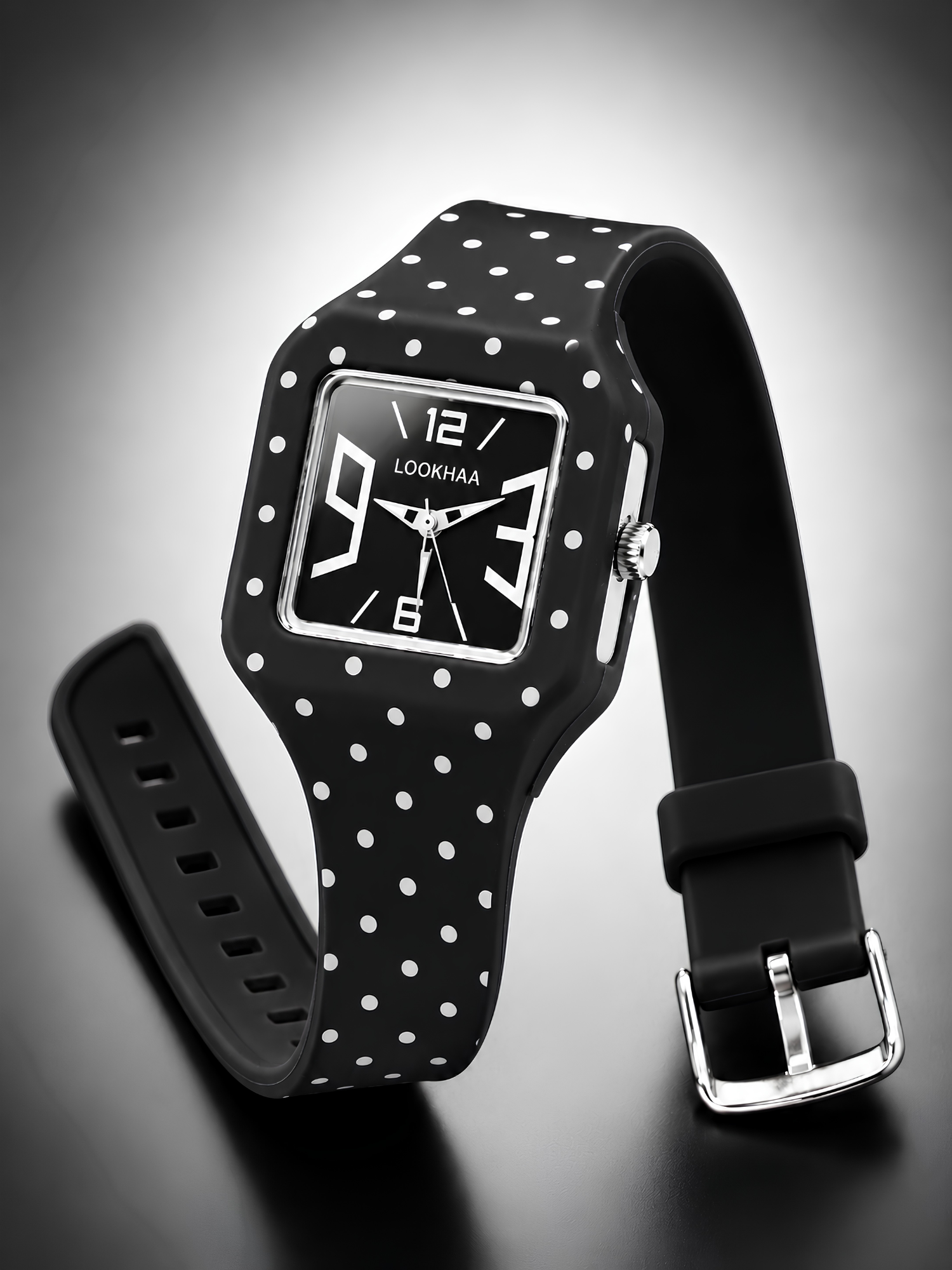 LOOKHAA Kids CandyPop Square Dial Analog Watch with Silicone Strap – Black & White lookhaa